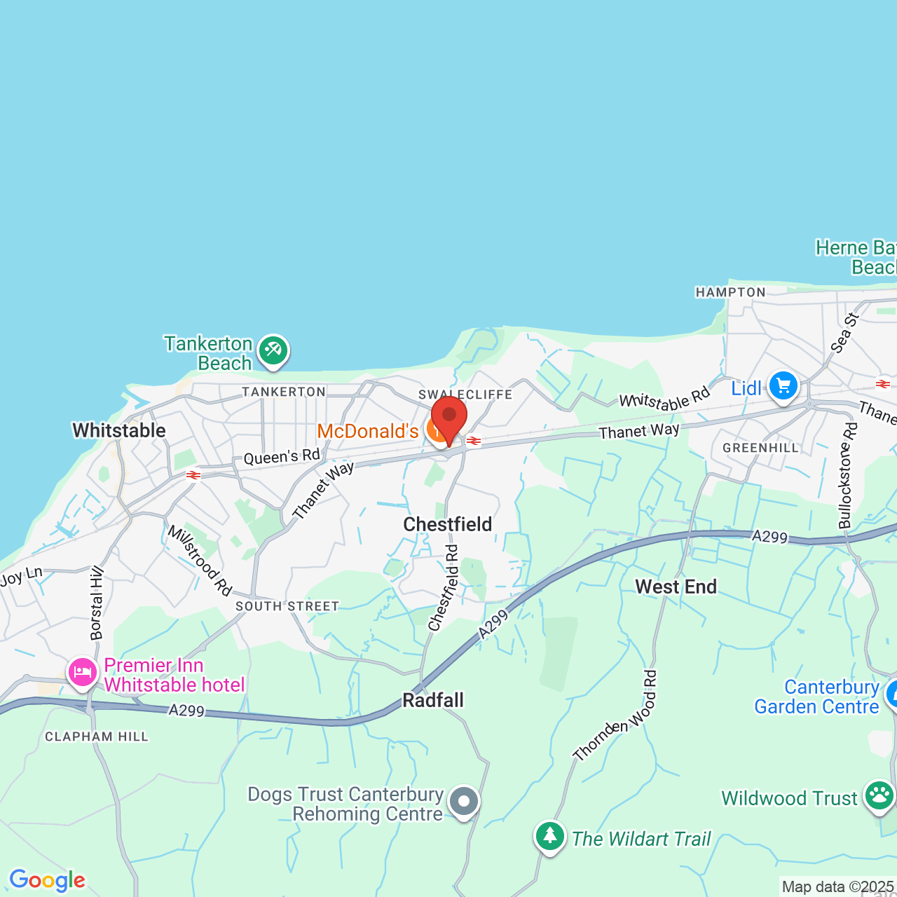 Map showing location of Whitstable, United Kingdom, CT5 3JE