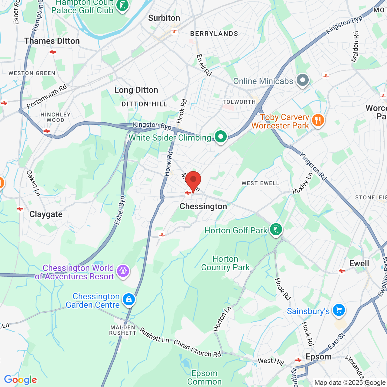 Map showing location of 2-4, North Parade, Chessington, United Kingdom, KT9 1QF