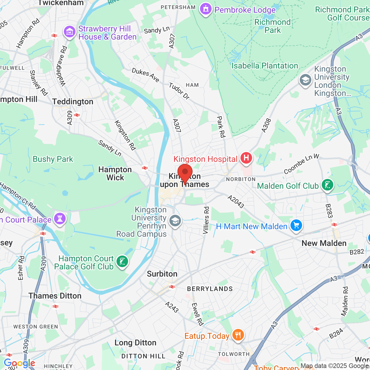 Map showing location of Clarence Street, Kingston upon Thames, United Kingdom, KT1 1QT