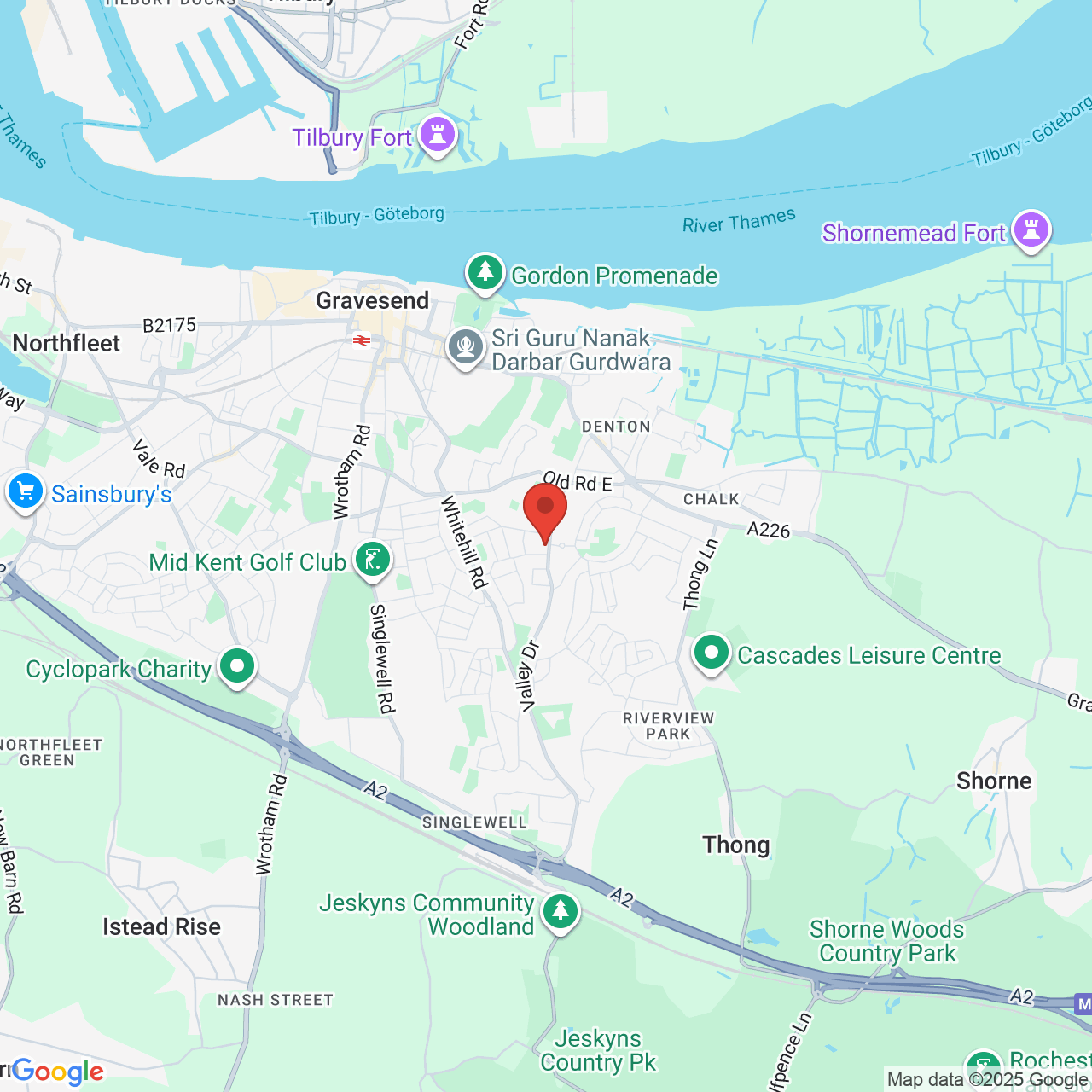 Map showing location of Valley Drive, Gravesend, United Kingdom, DA12 5RT