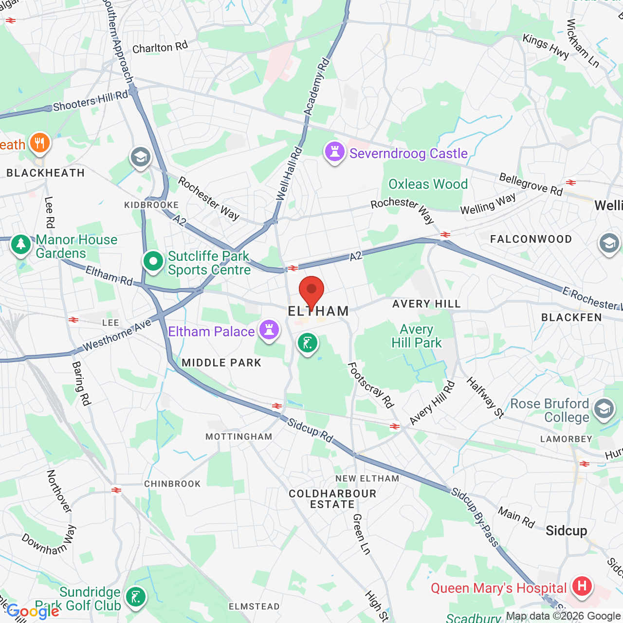 Map showing location of Eltham High Street, London, United Kingdom, SE9 1BJ