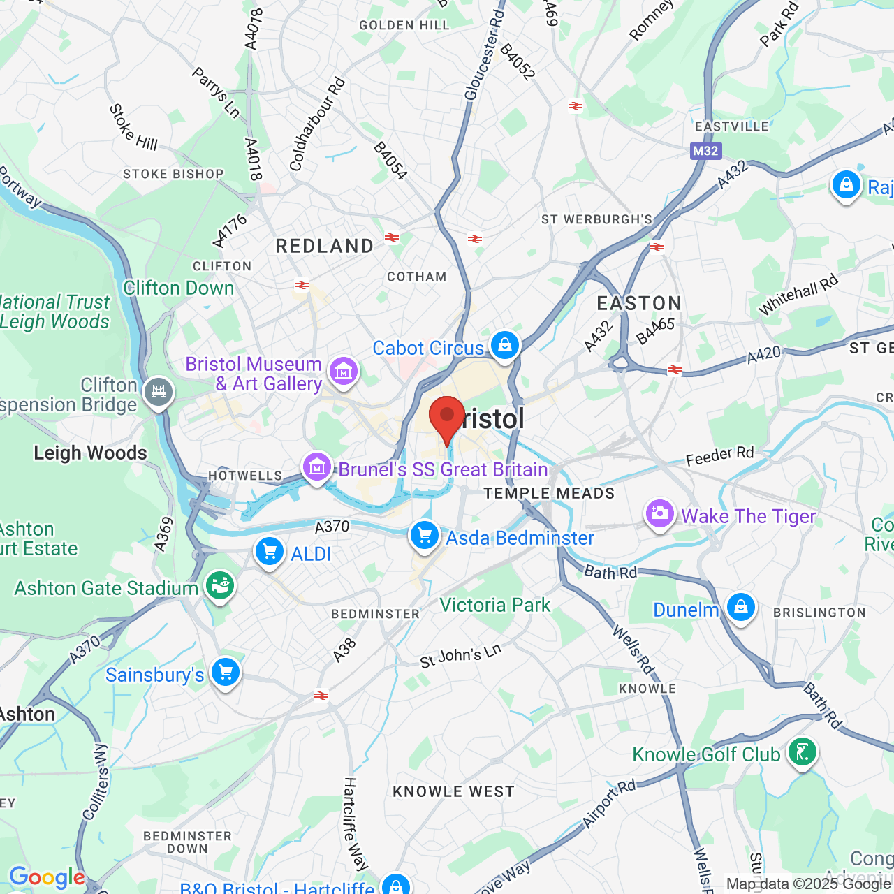 Map showing location of Bristol BS1, Bristol, United Kingdom, BS1
