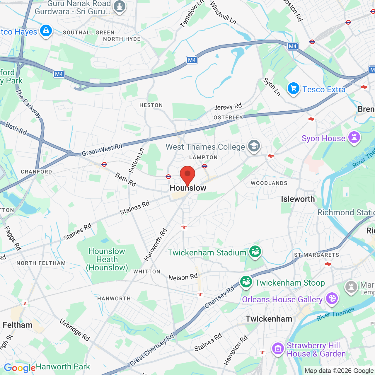 Map showing location of 172, High Street, Hounslow, United Kingdom, TW3 1BQ