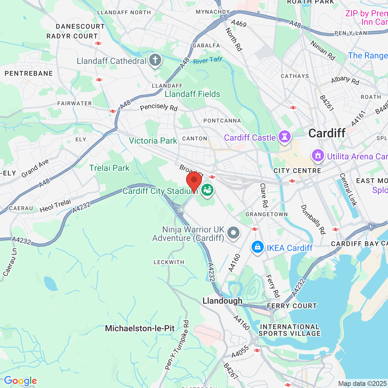 Map showing location of Leckwith Road, Cardiff, United Kingdom, CF11 8ER