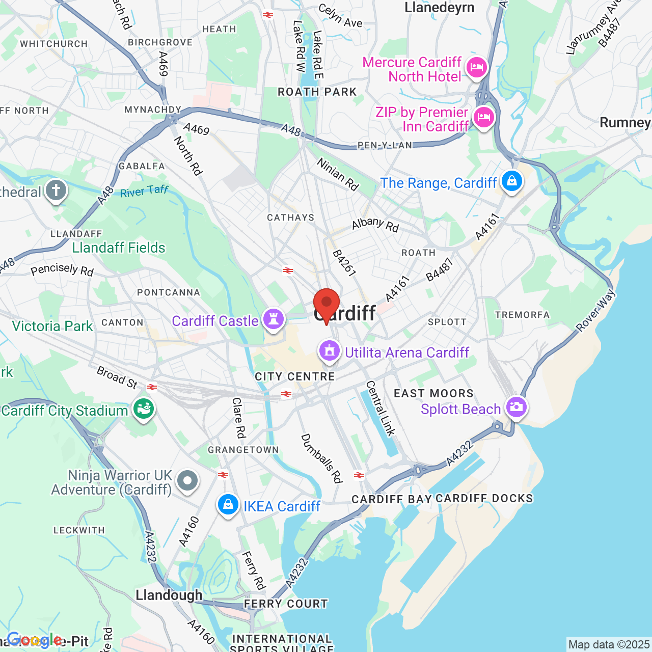 Map showing location of 125-139, Queen Street, Cardiff, United Kingdom, CF10 2BJ