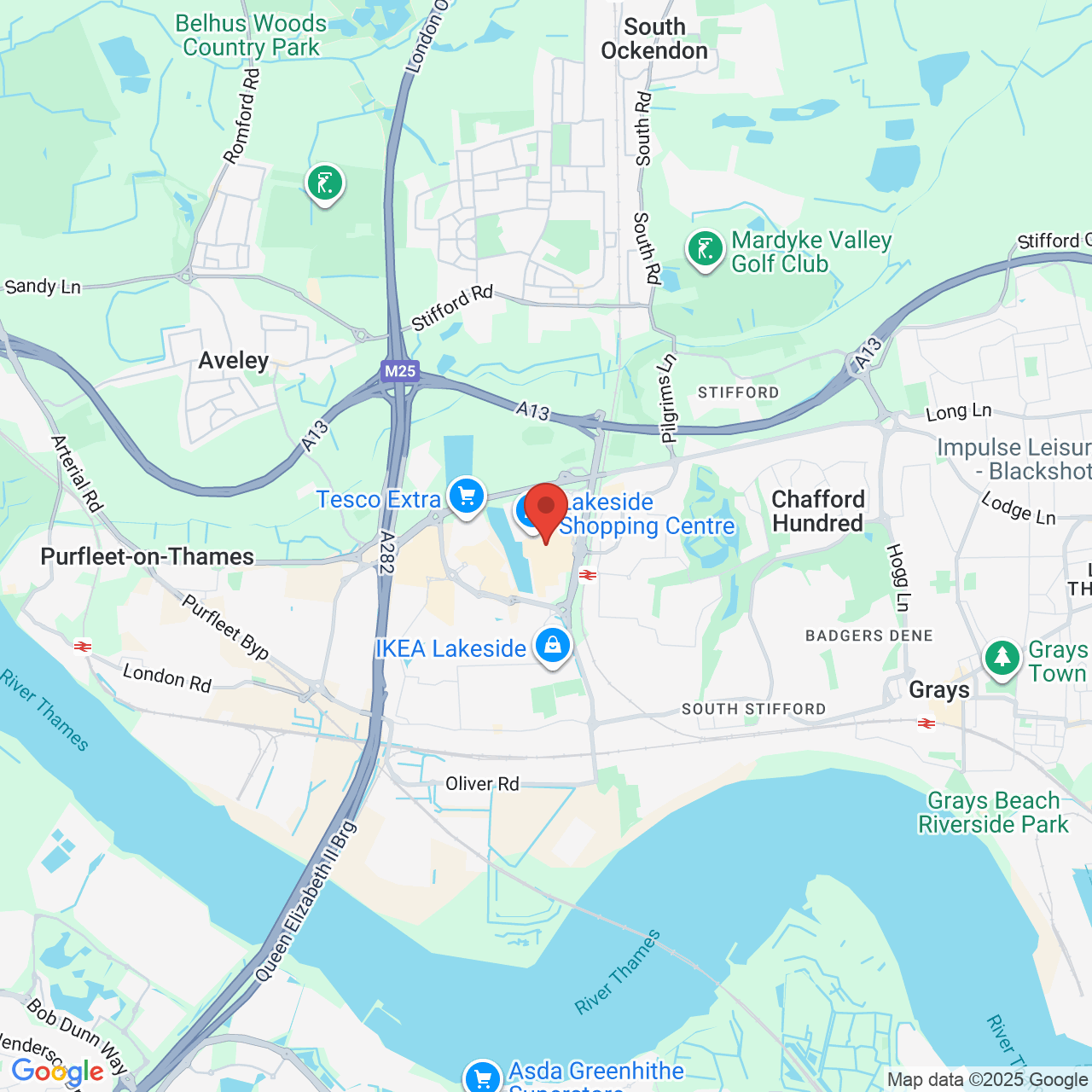 Map showing location of West Thurrock, United Kingdom, RM20 2ZJ