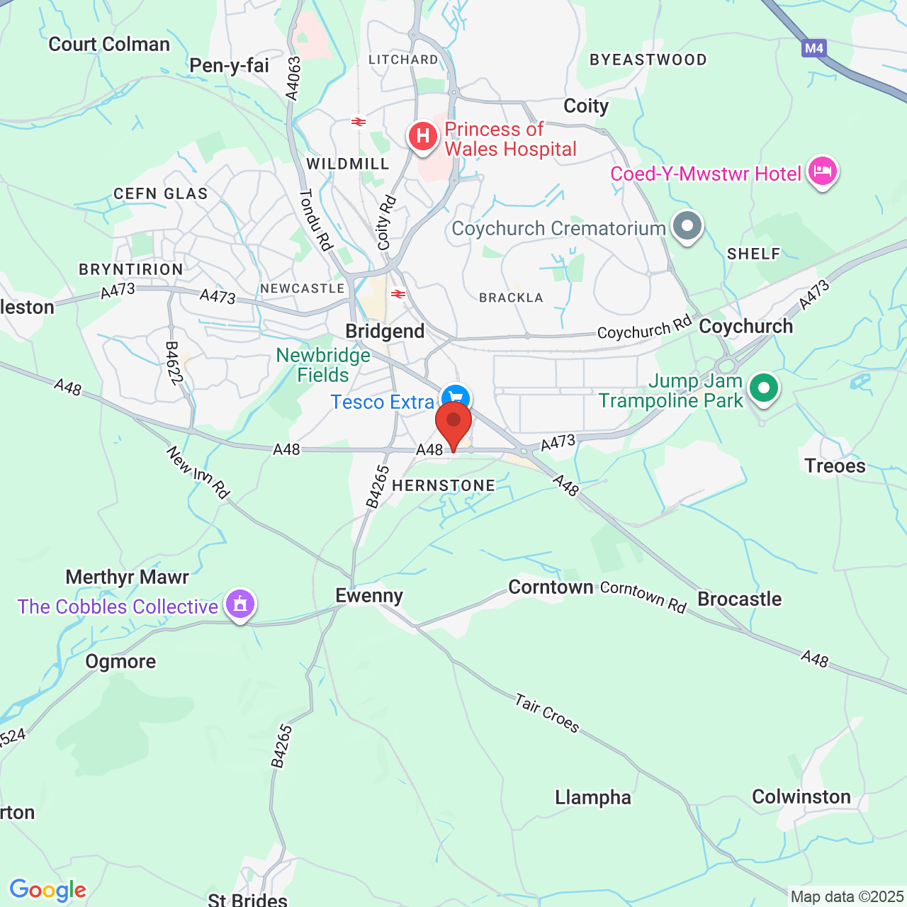 Map showing location of 3, Hernston Lane, Bridgend, United Kingdom, CF31 3DP