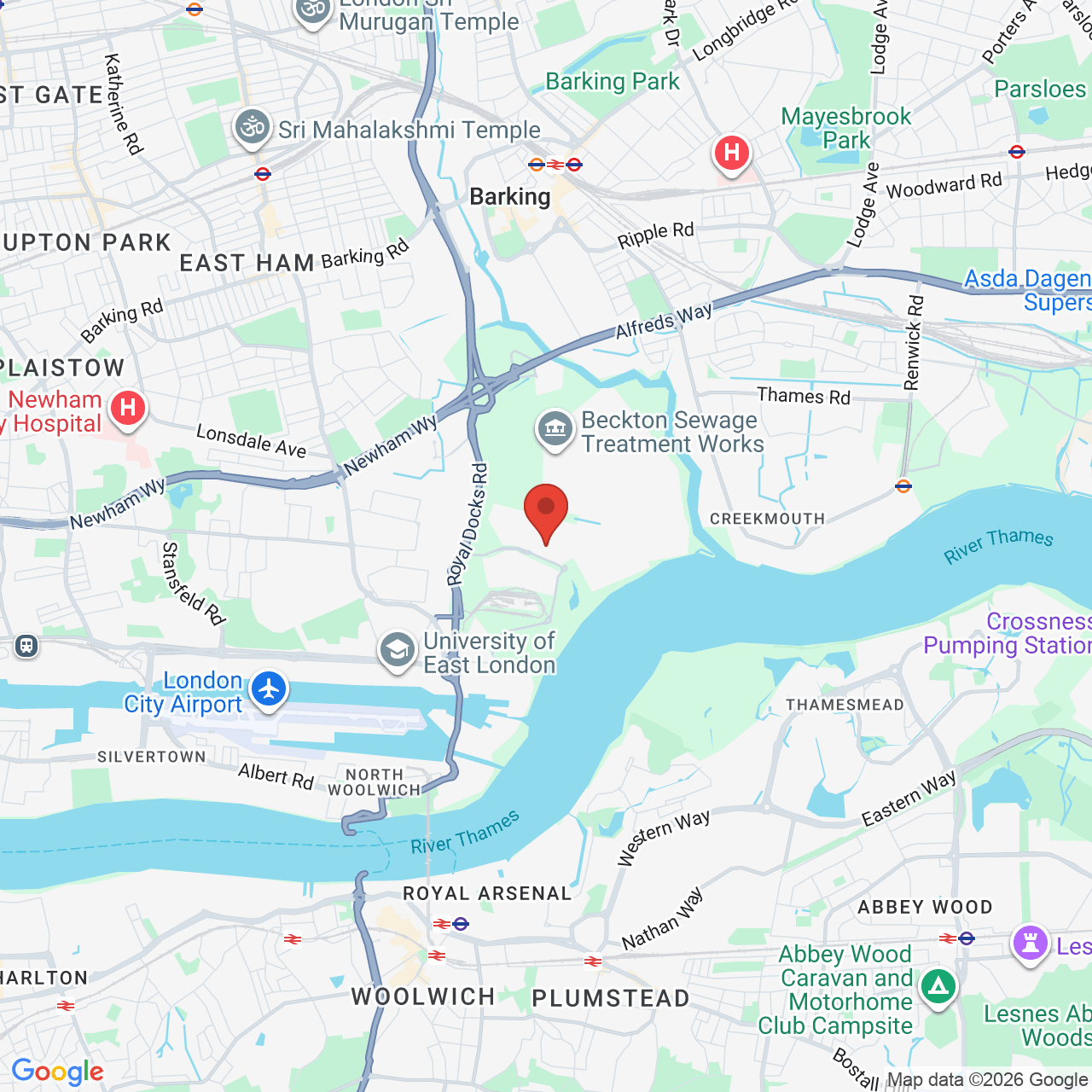 Map showing location of Beckton, London, United Kingdom, E16