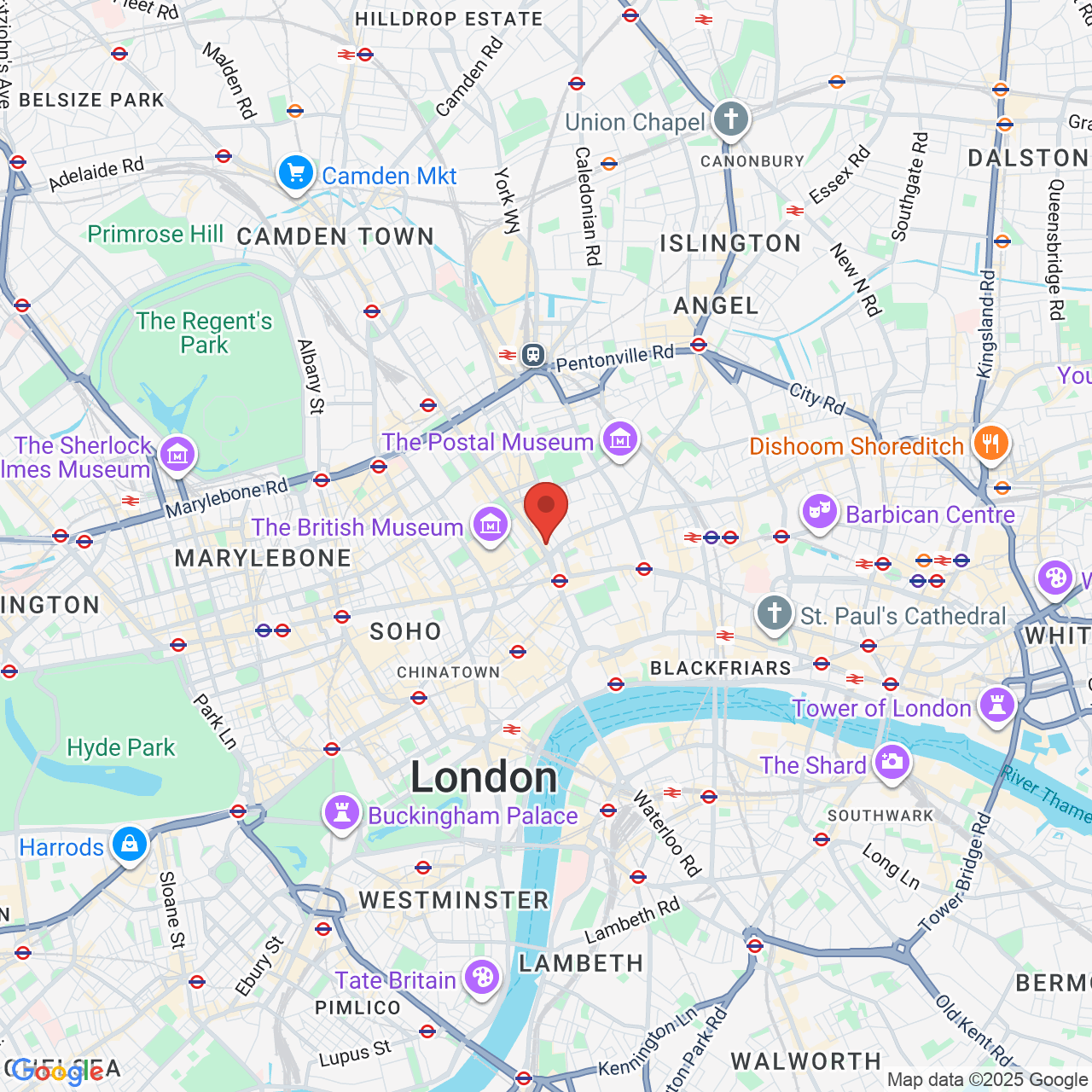 Map showing location of Southampton Row, London, United Kingdom, WC1B 4AR