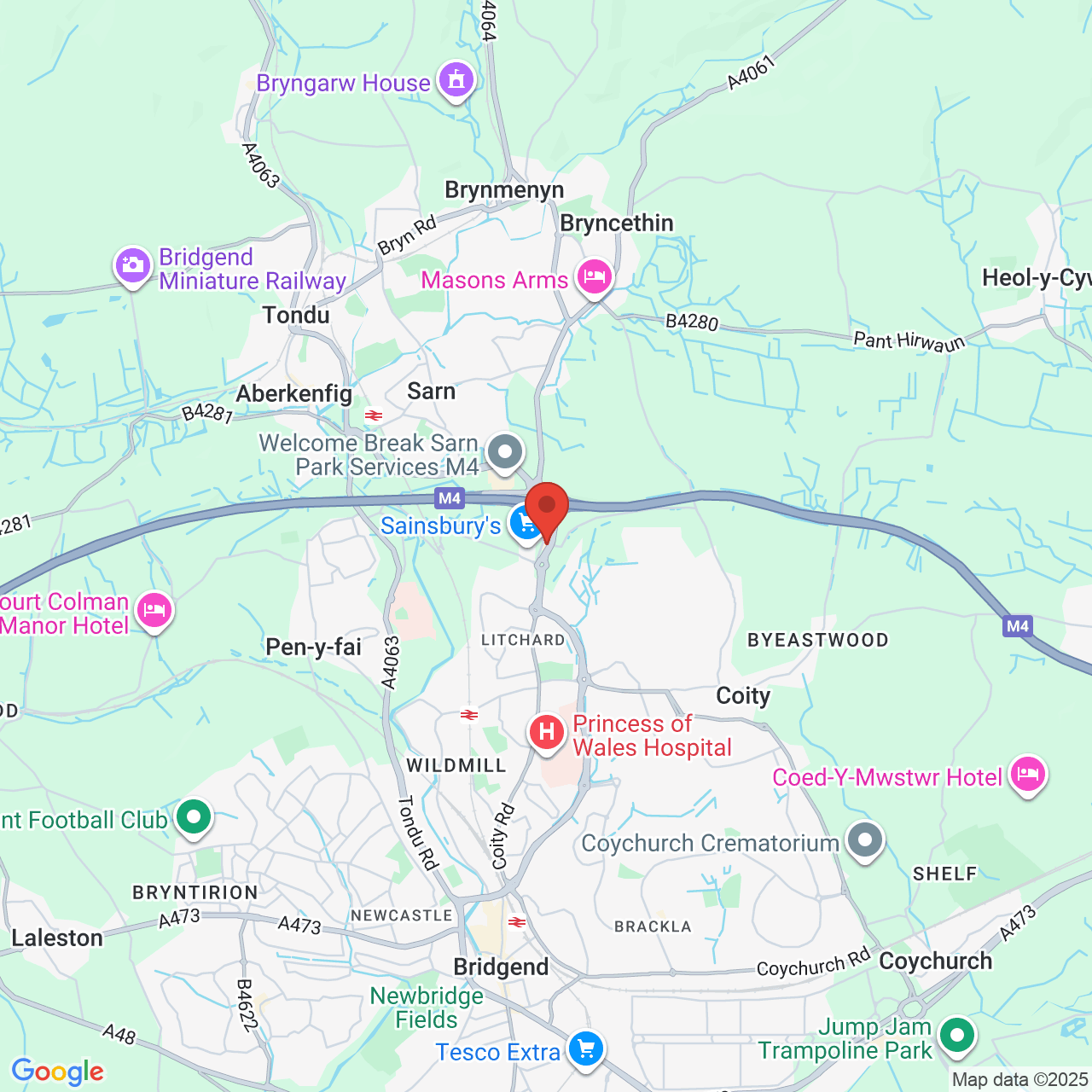 Map showing location of New Street, Bridgend, United Kingdom, CF32 9SH