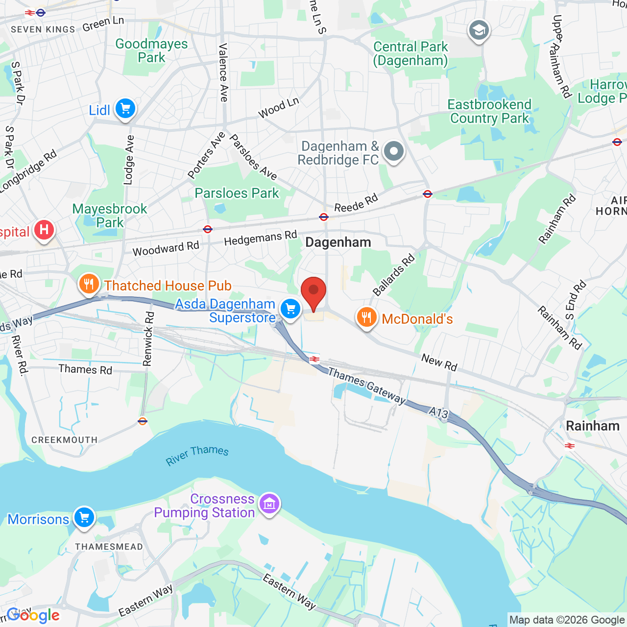 Map showing location of Dagenham, United Kingdom, RM9 6SJ