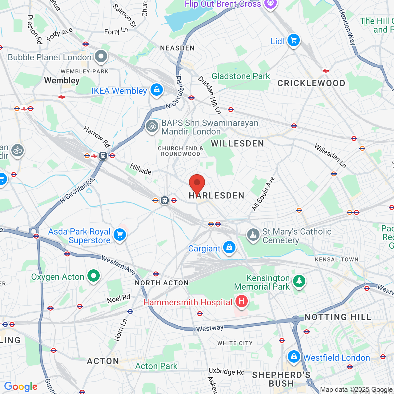 Map showing location of 23, High Street, London, United Kingdom, NW10 4NE