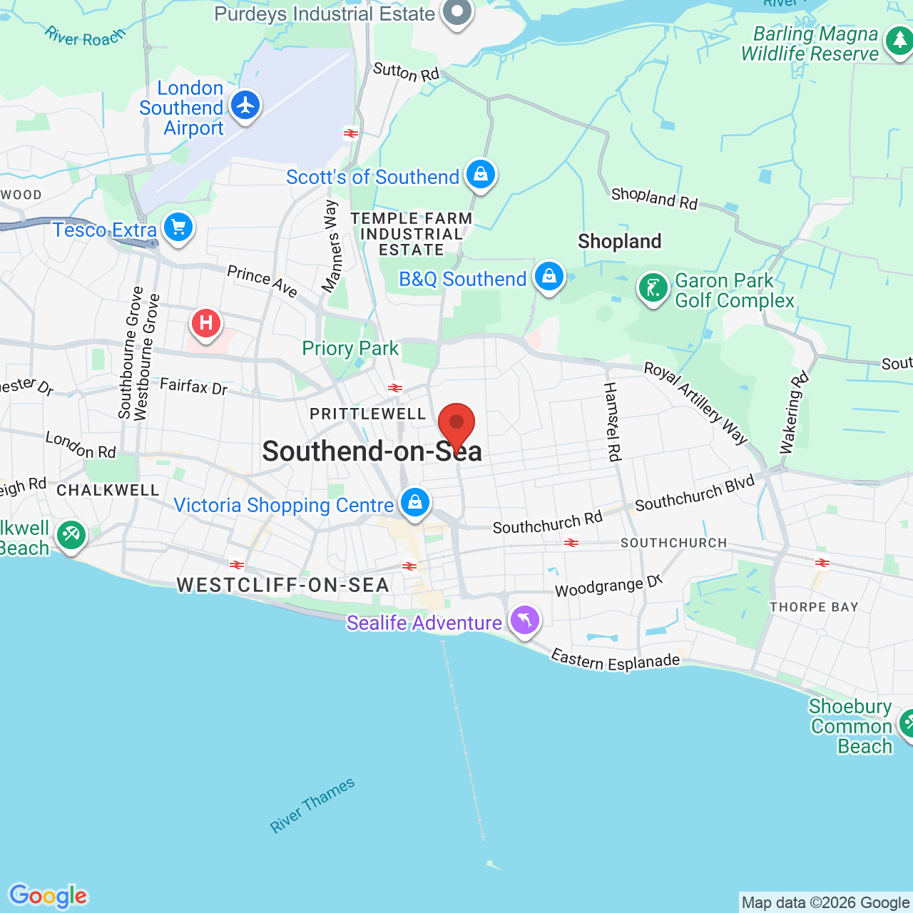 Map showing location of Greyhound Way, Southend-on-Sea, United Kingdom, SS2 5PY