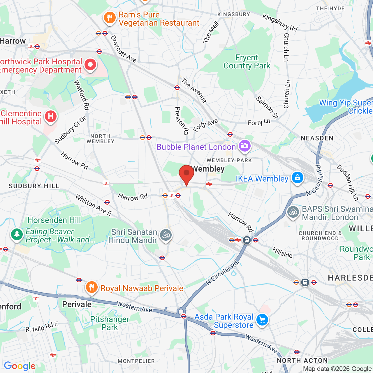 Map showing location of 434-436, High Road, Wembley, United Kingdom, HA9 6AH