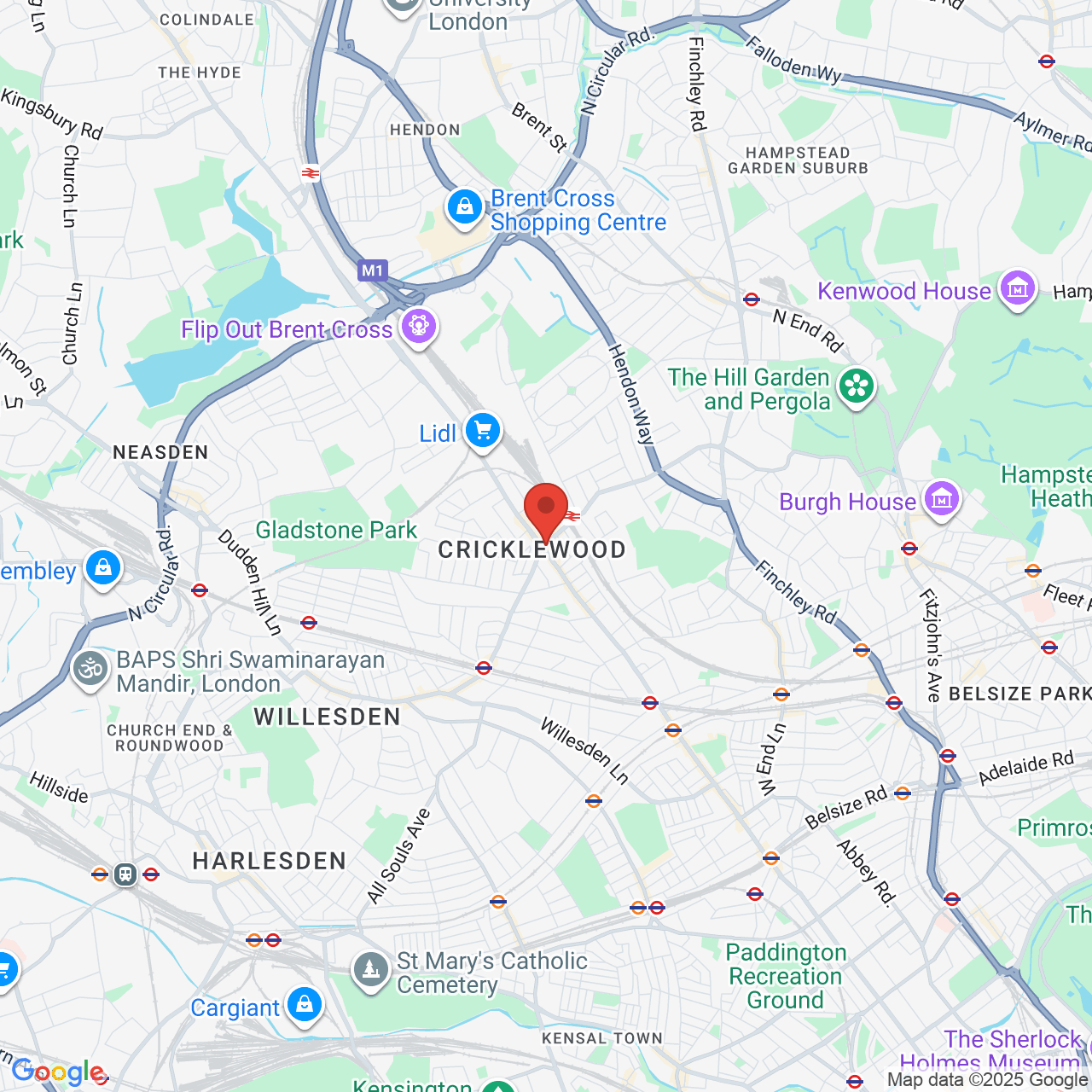Map showing location of 158, Cricklewood Broadway, London, United Kingdom, NW2 3ED