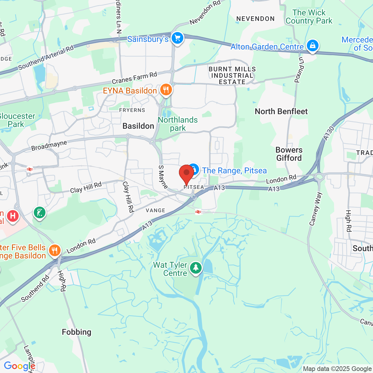 Map showing location of Basildon, United Kingdom, SS13 3AB