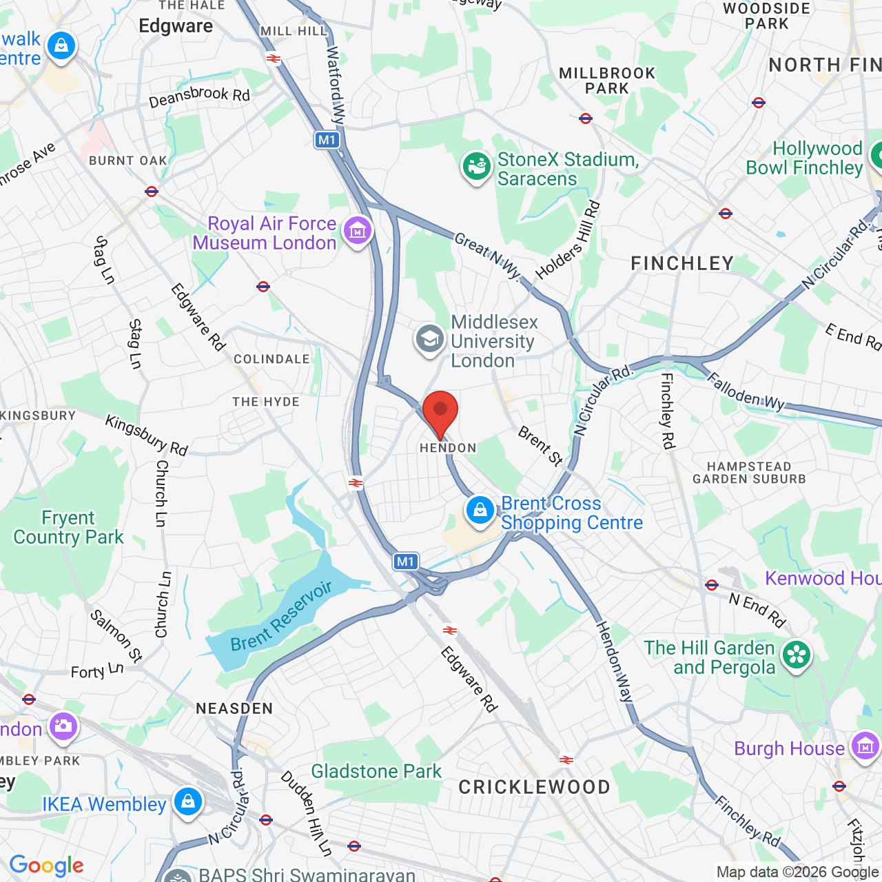 Map showing location of 13, Watford Way, London, United Kingdom, NW4 3JL