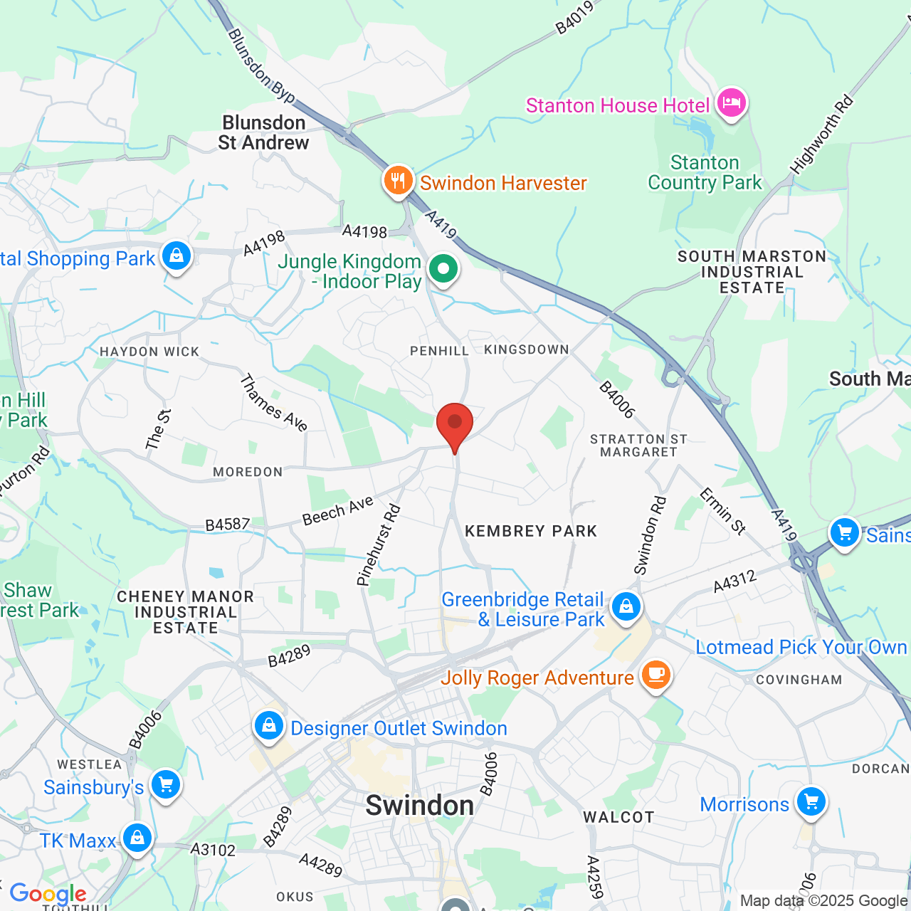 Map showing location of Cricklade Road, Swindon, United Kingdom, SN2 1AJ