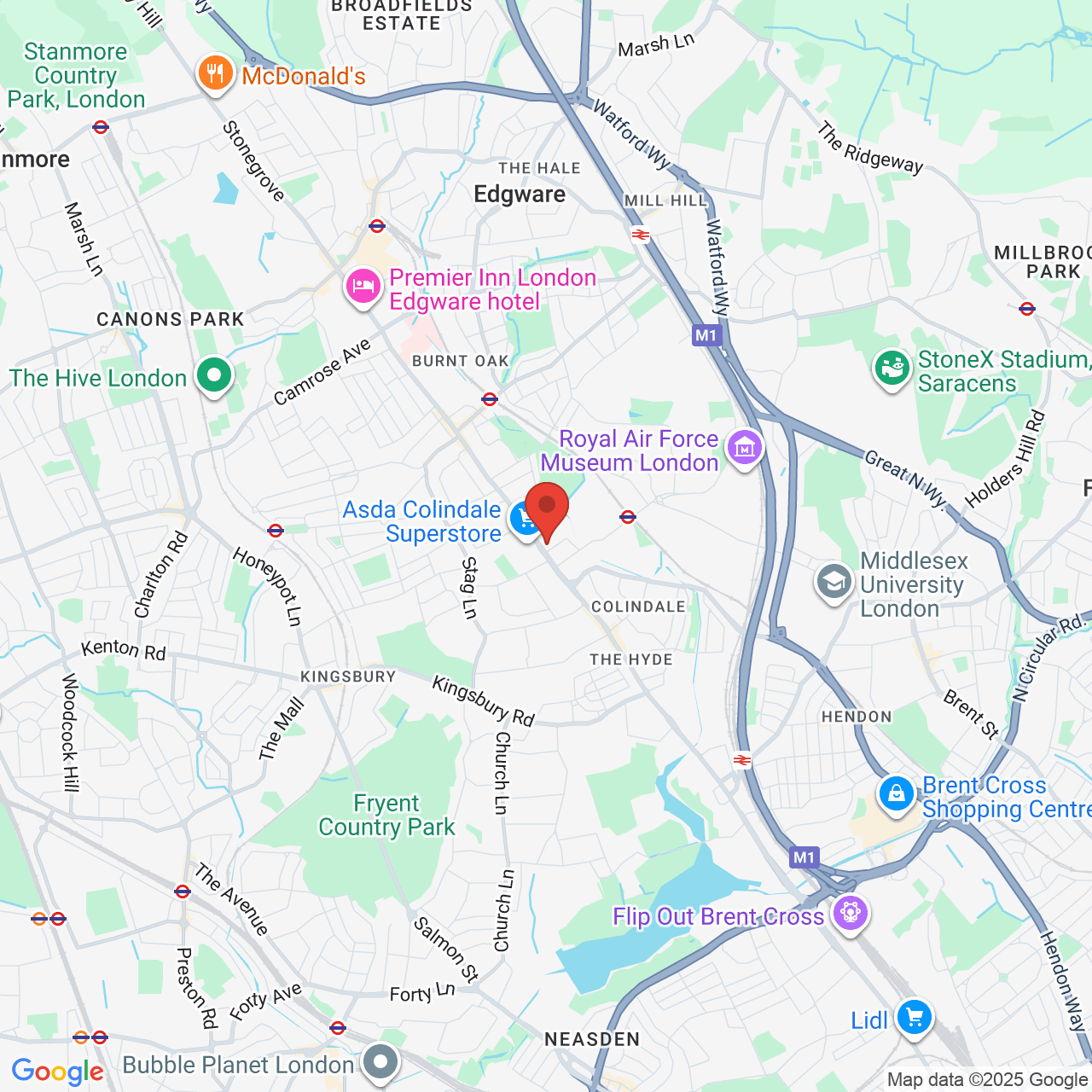 Map showing location of London, United Kingdom, NW9 5EB