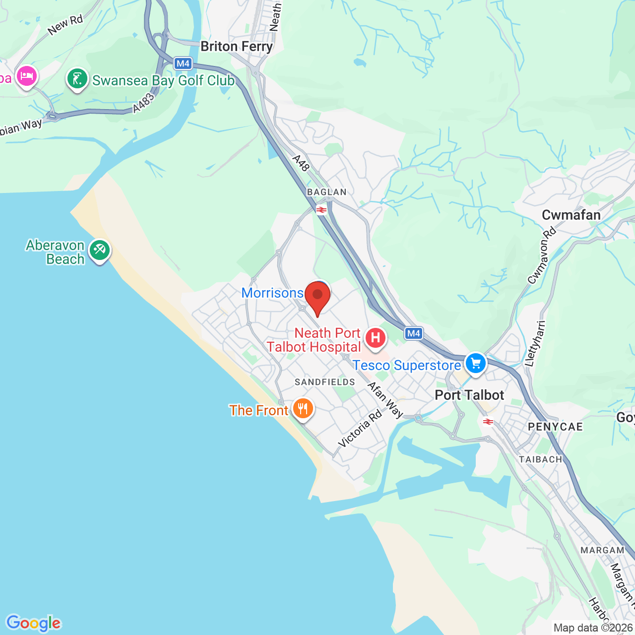 Map showing location of Afan Way, Port Talbot, United Kingdom, SA12 7BZ