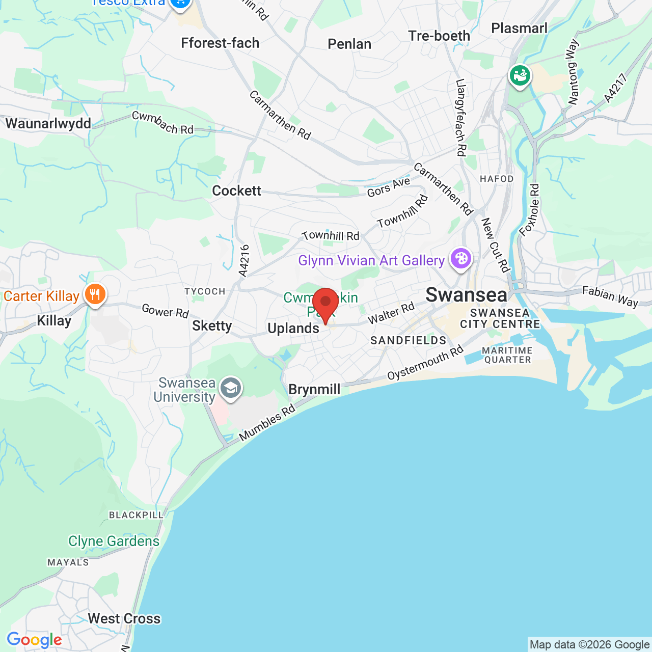 Map showing location of 67, Uplands Crescent, Uplands, United Kingdom, SA2 0EY