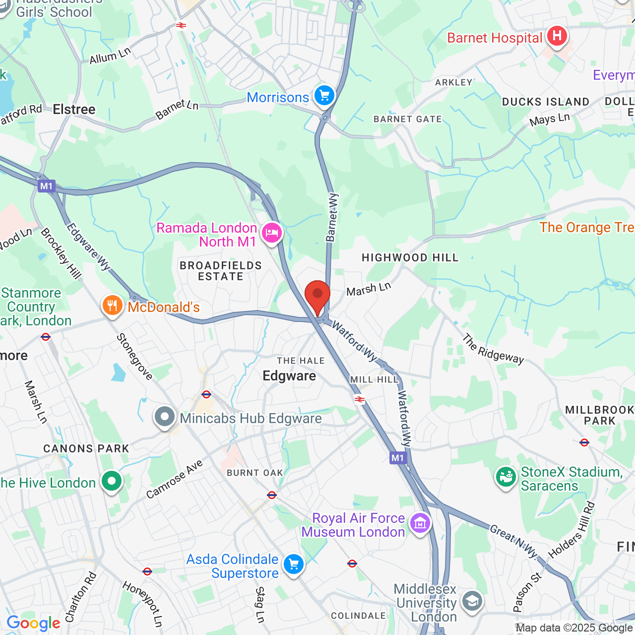 Map showing location of Northway Circus, London, United Kingdom, NW7 3ET