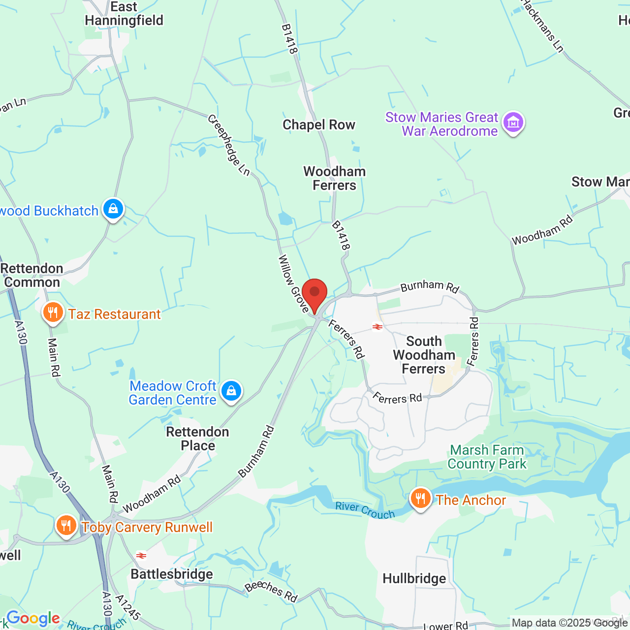 Map showing location of South Woodham Ferrers, United Kingdom, CM3 5BQ