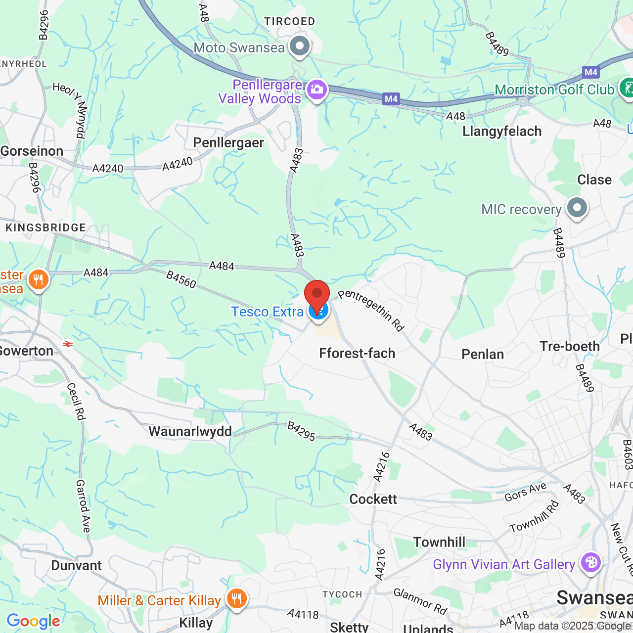 Map showing location of Ffordd Cynore, Fforest-fach, United Kingdom, SA5