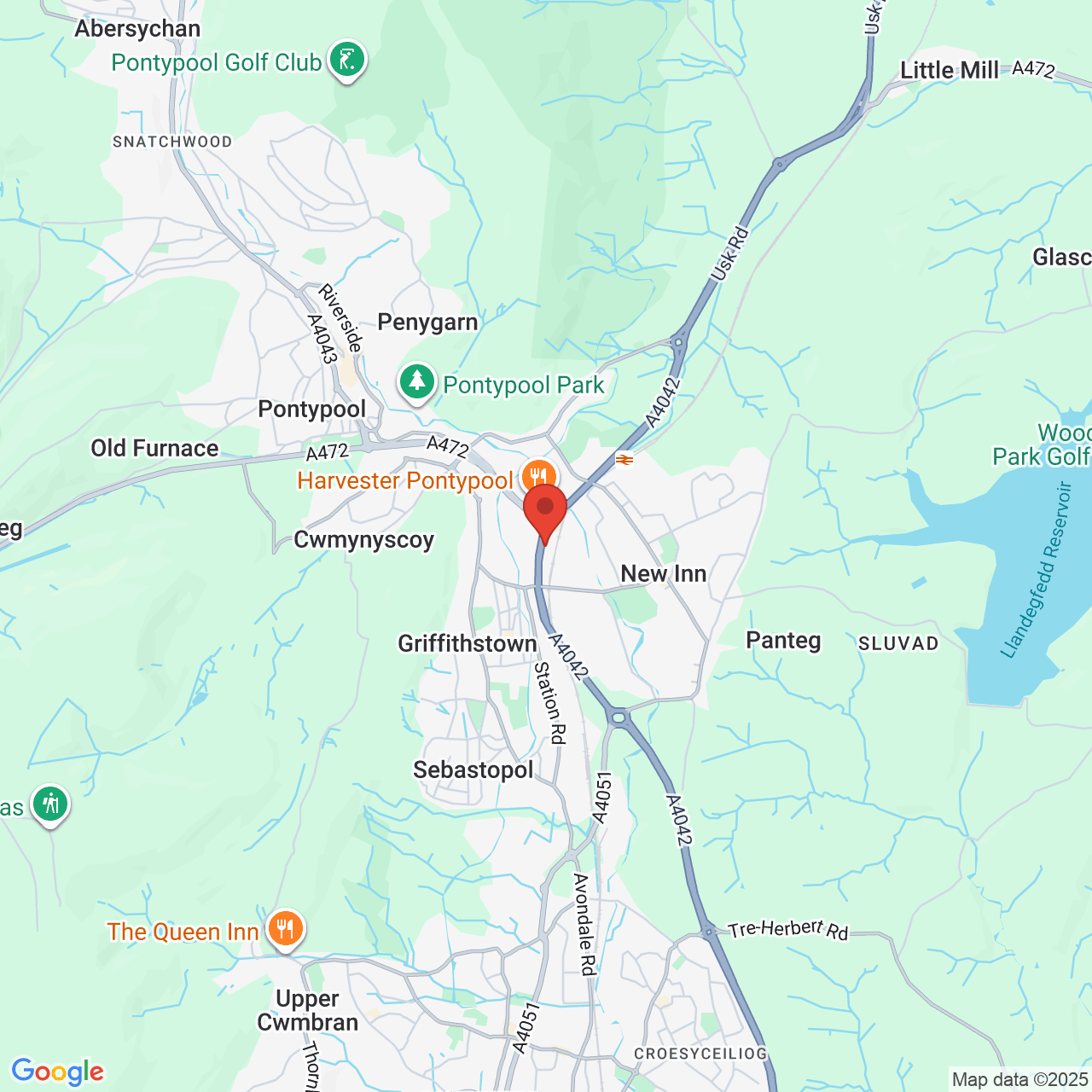 Map showing location of Lower Mill Field, Pontypool, United Kingdom, NP4 0XB