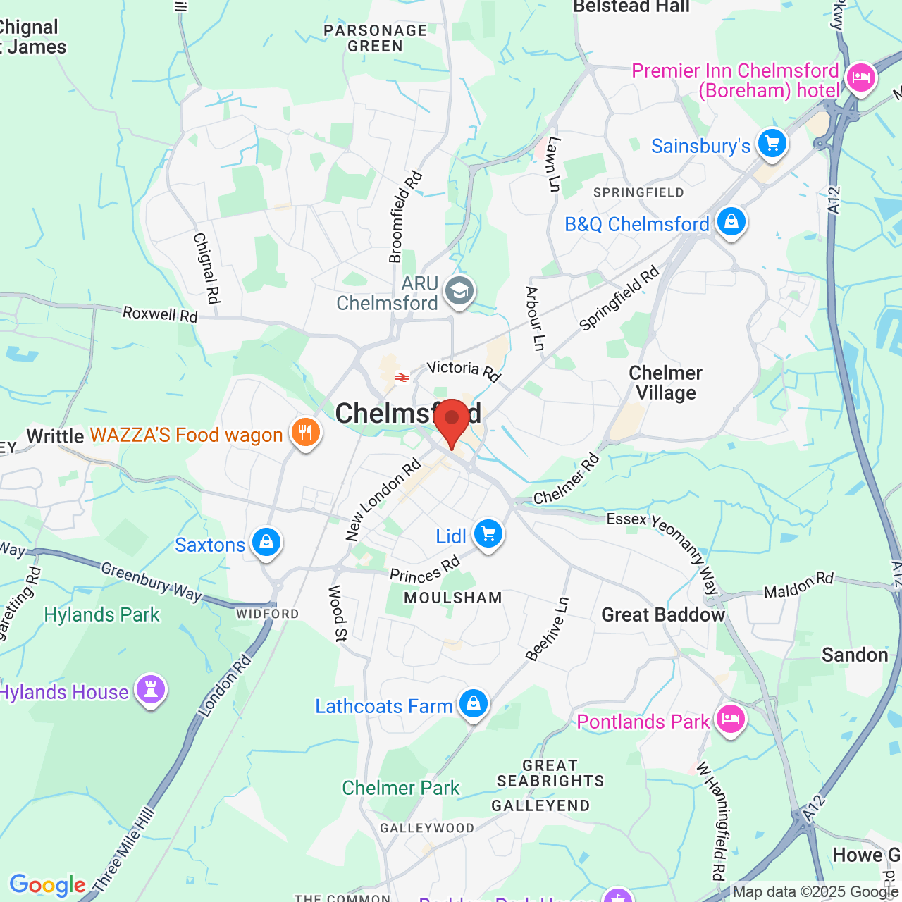 Map showing location of 13 Moulsham Street, Chelmsford, United Kingdom, CM2 0HU