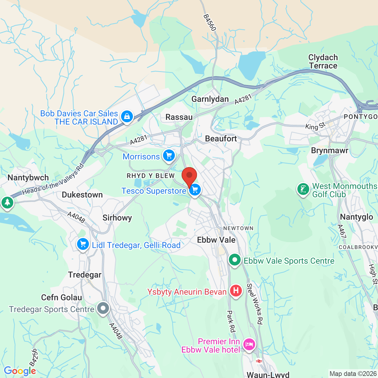 Map showing location of Waun-Y-Pound Road, Ebbw Vale, United Kingdom, NP23 6LE