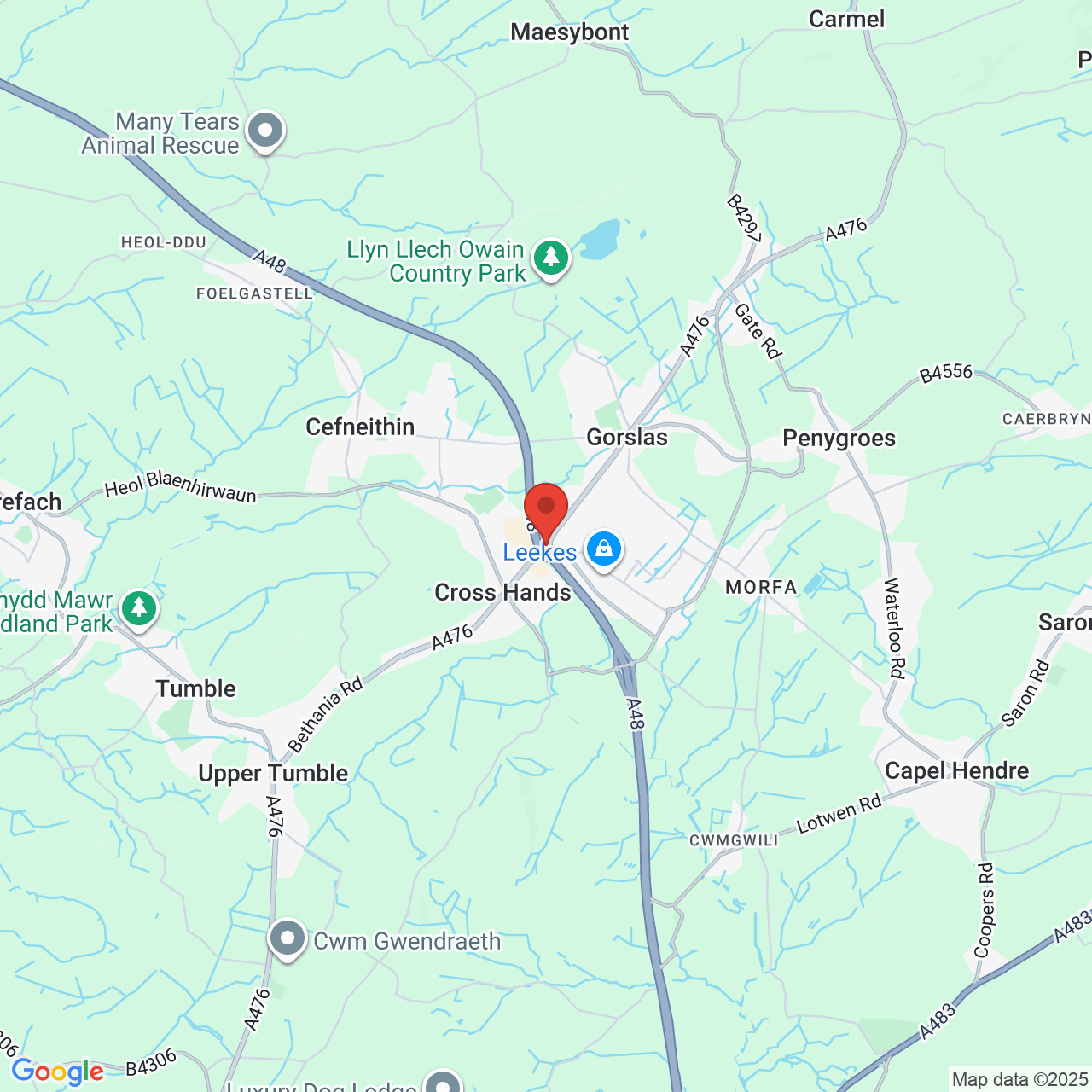 Map showing location of Llandeilo Road, Cross Hands, United Kingdom, SA14 6RD
