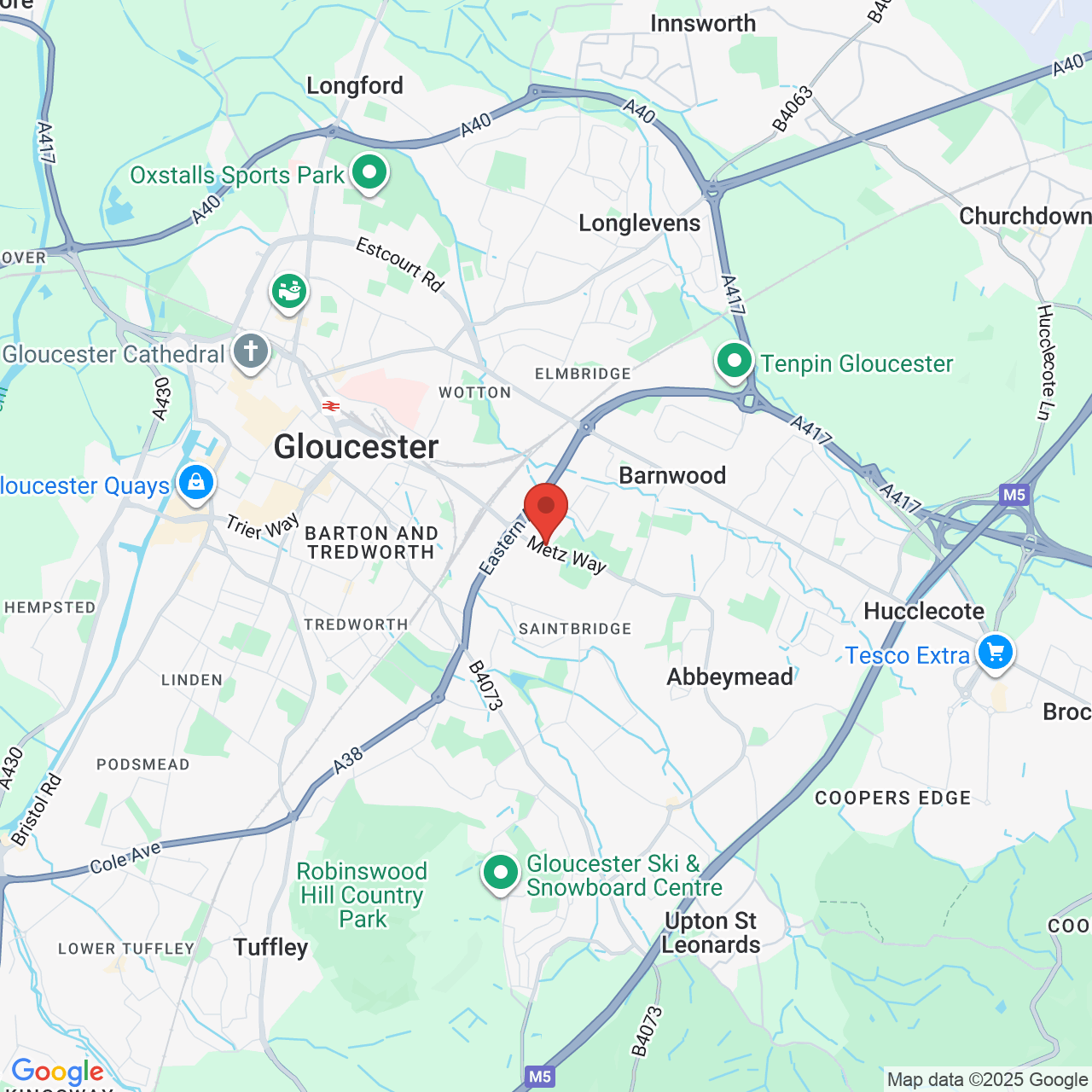 Map showing location of Eastbrook Road, Gloucester, United Kingdom, GL4 3DB