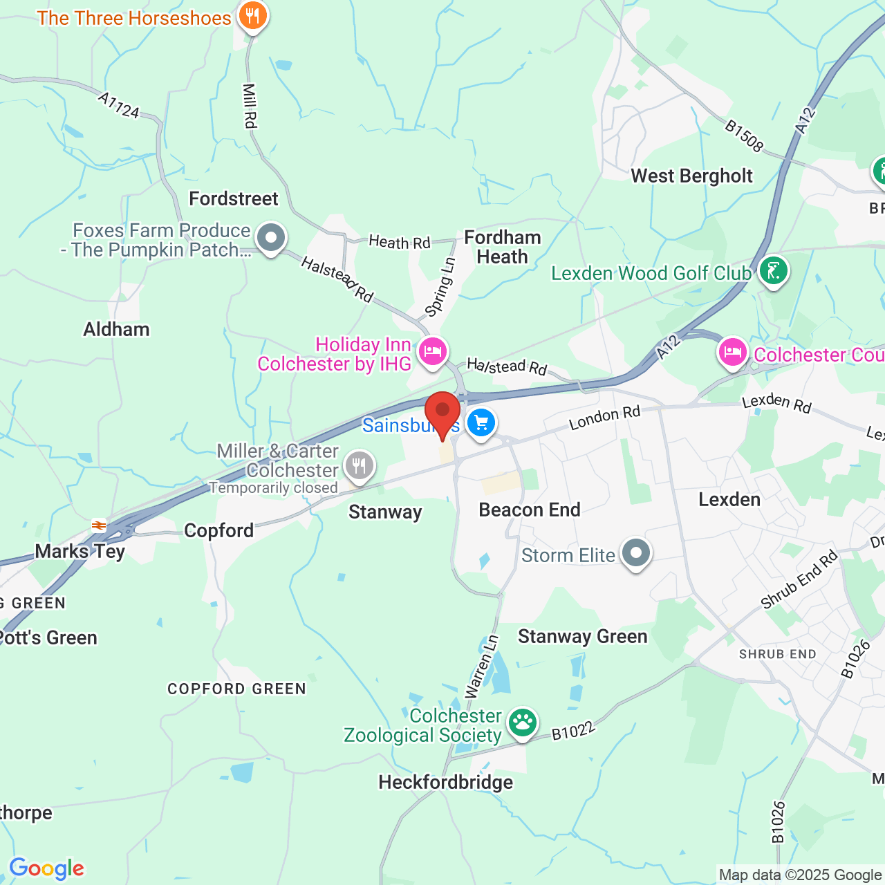 Map showing location of London Road, Colchester, United Kingdom, CO3 8DD