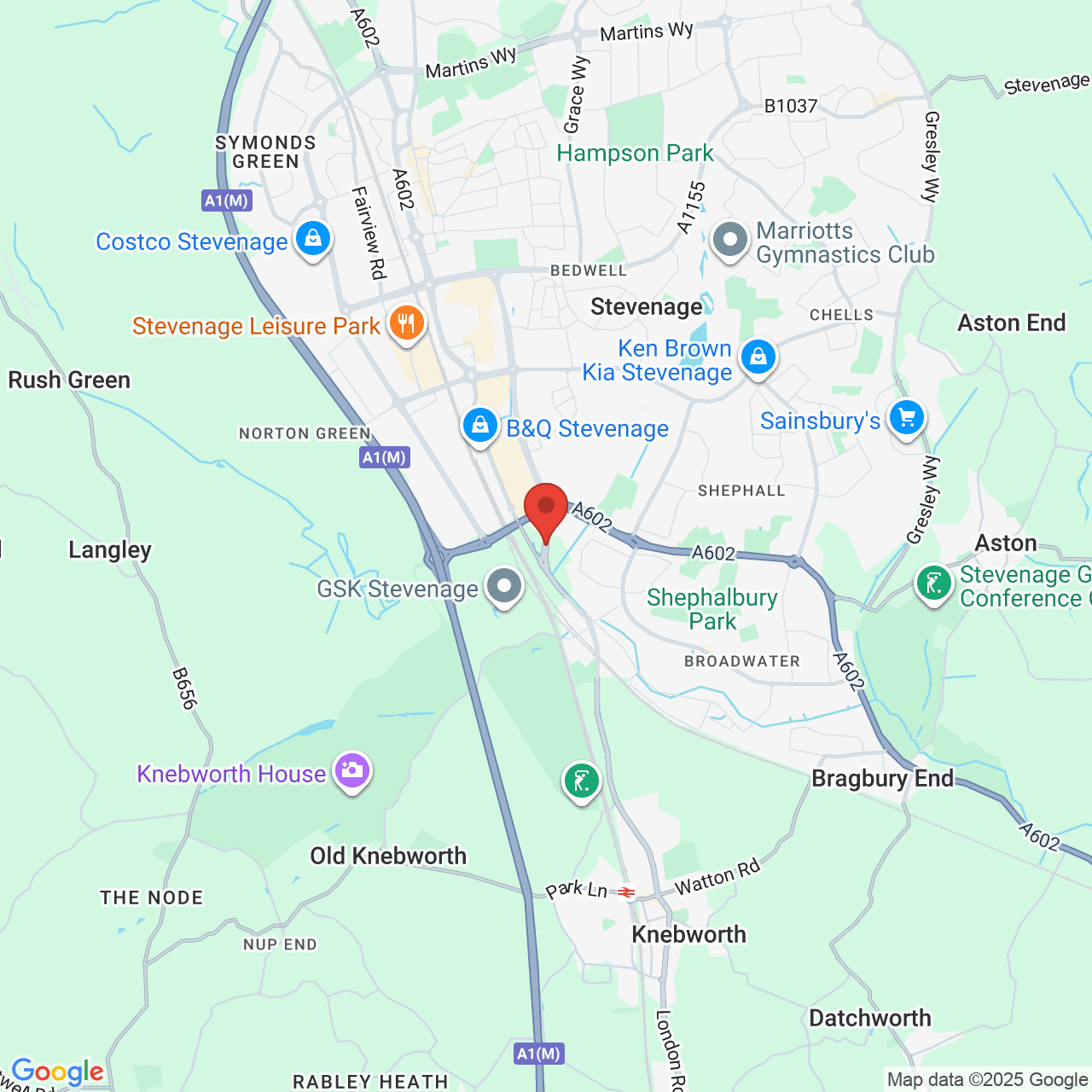 Map showing location of Monkswood Way, Stevenage, United Kingdom, SG1 1XZ