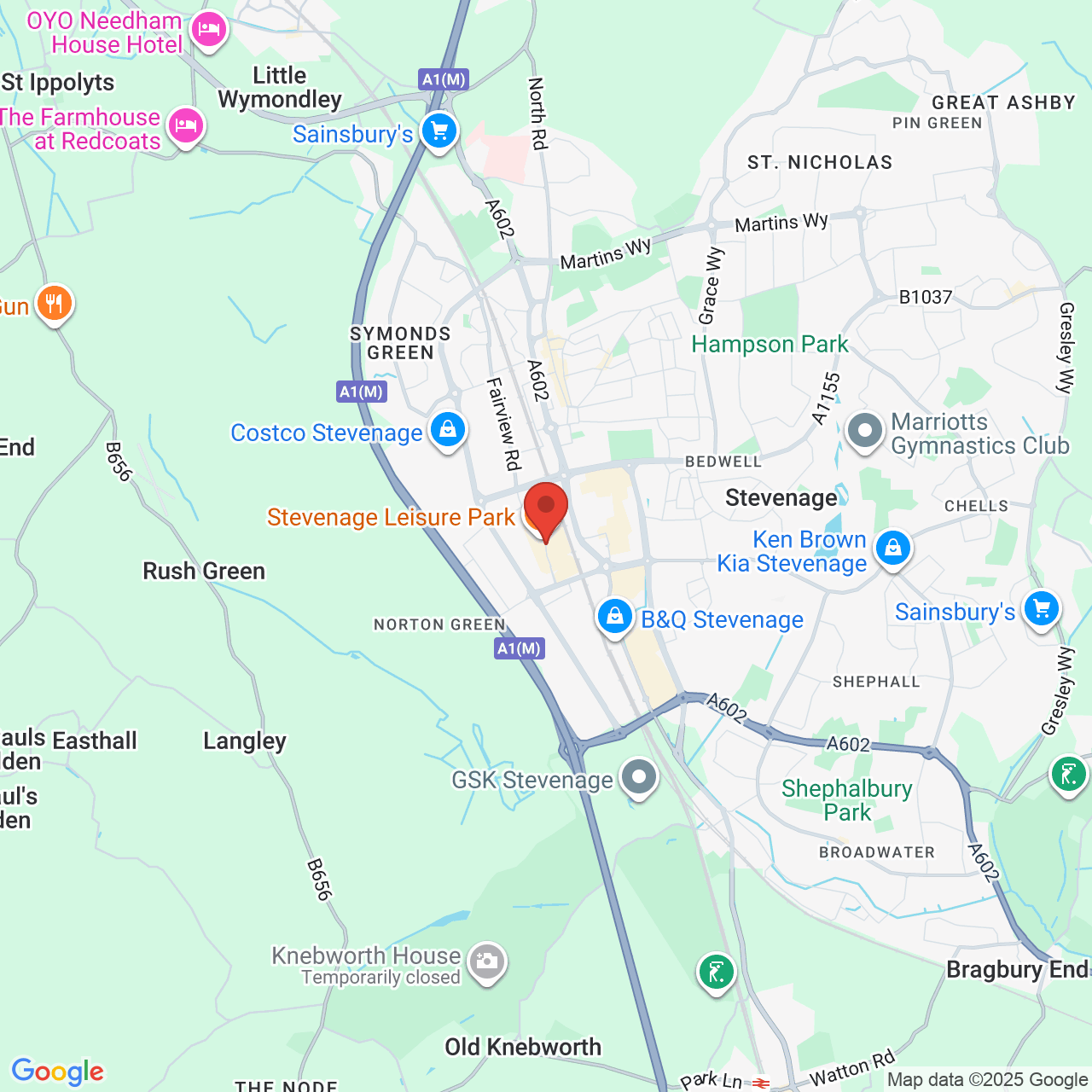 Map showing location of Fulton Close, Stevenage, United Kingdom, SG1 2UA