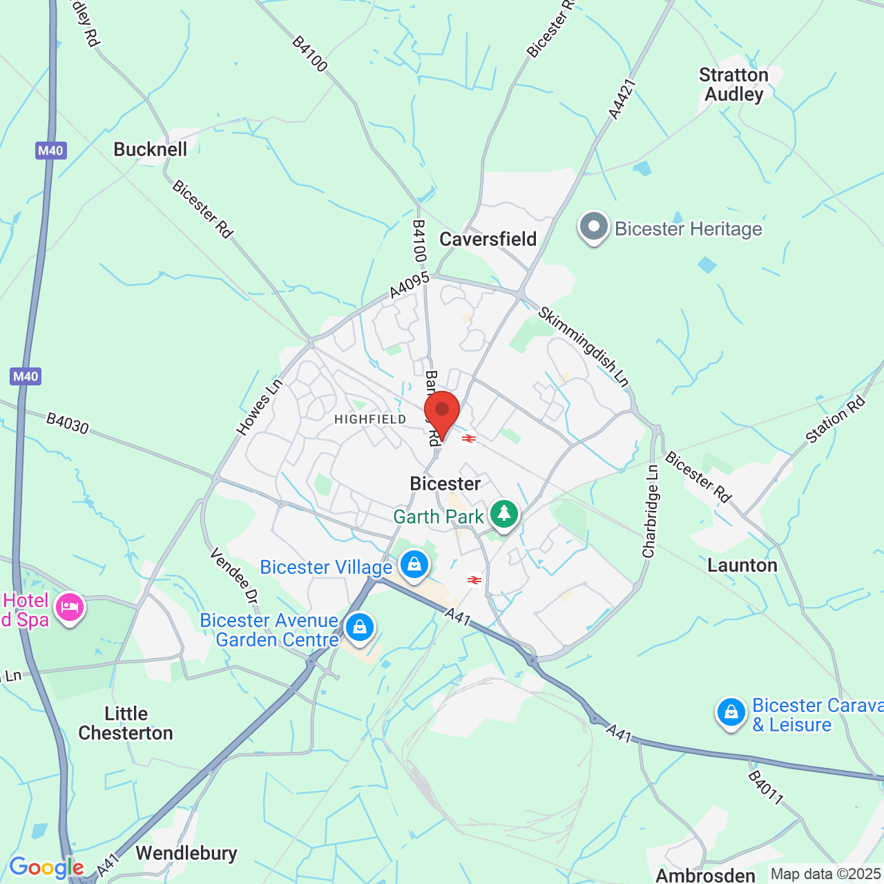 Map showing location of 1, Buckingham Road, Bicester, United Kingdom, OX26 2NU