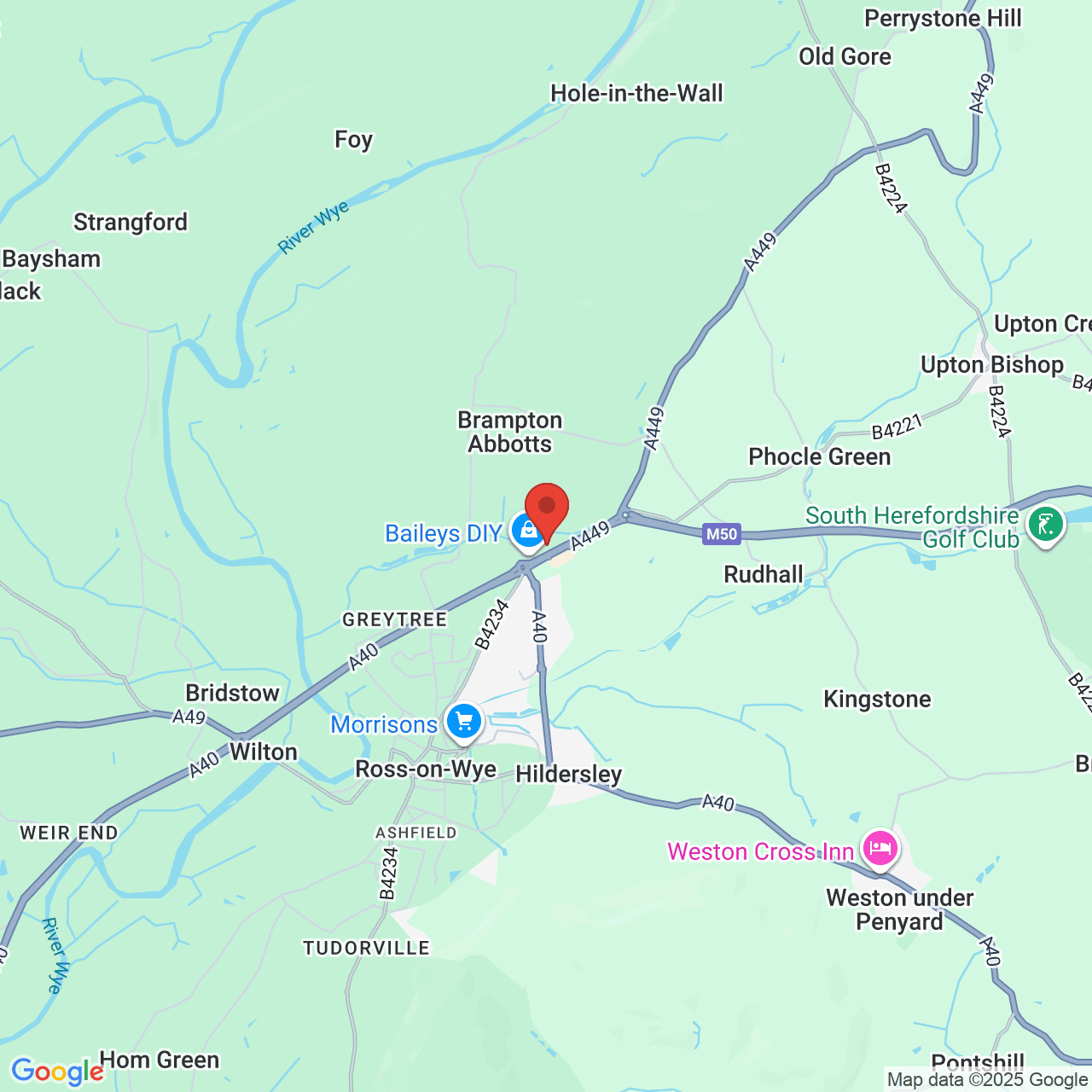 Map showing location of Netherton Road, Ross on Wye, United Kingdom, HR9 7QJ