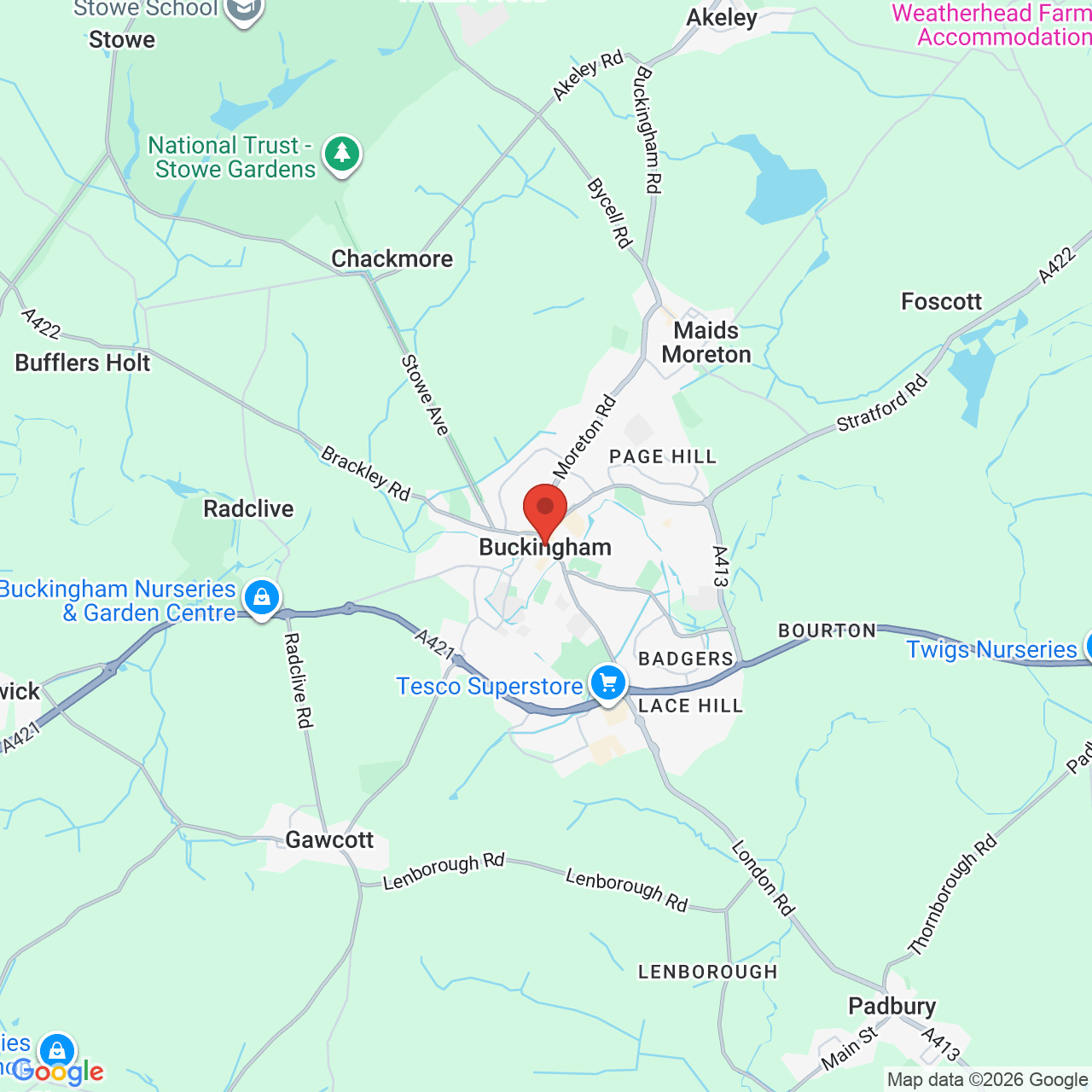 Map showing location of London Rd, Buckingham, United Kingdom, MK18 1SH