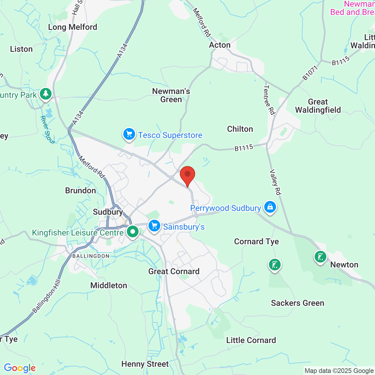 Map showing location of Northern Road, Sudbury, United Kingdom, CO10 2XQ