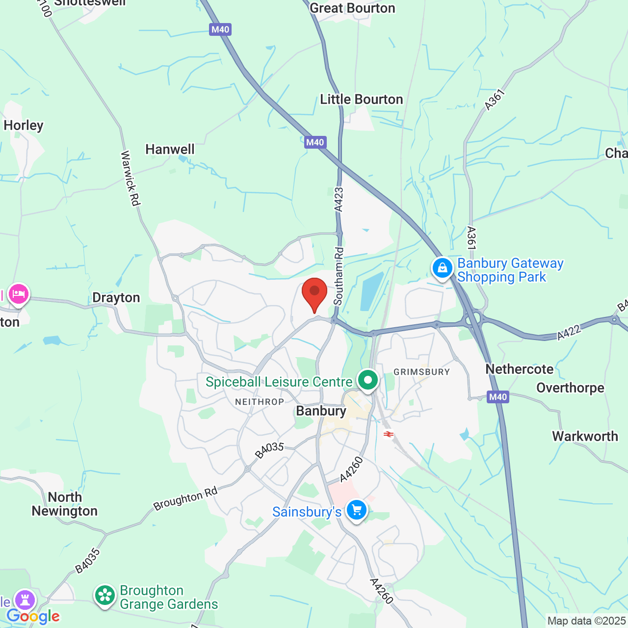 Map showing location of Banbury, United Kingdom, OX16 1LX