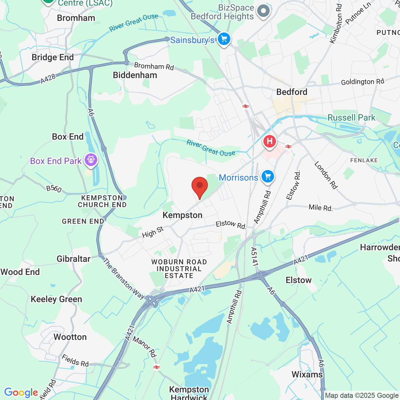 Map showing location of 197, Bedford Road, Kempston, United Kingdom, MK42 8DD