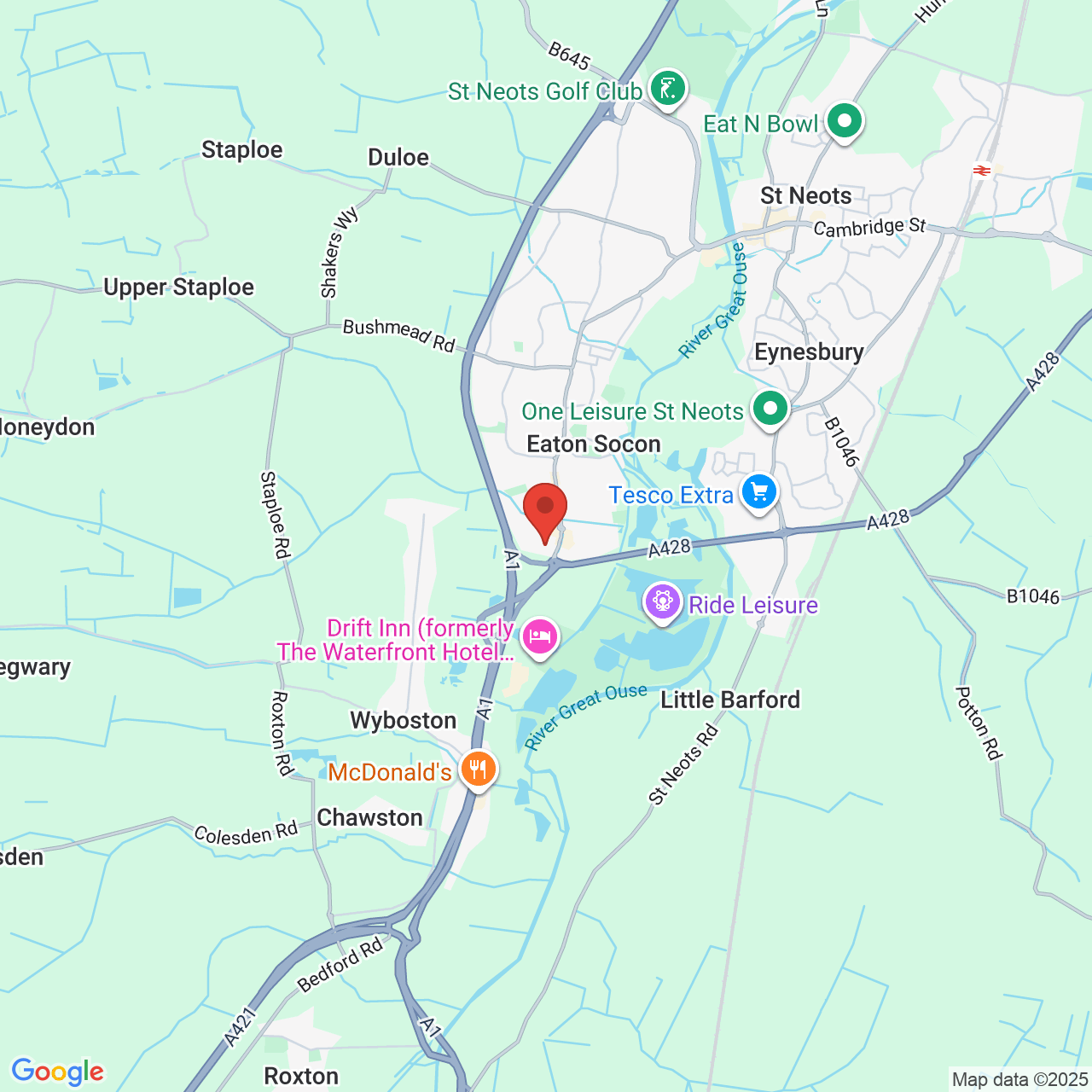 Map showing location of Great North Road, Eaton Socon, United Kingdom, PE19 8EN