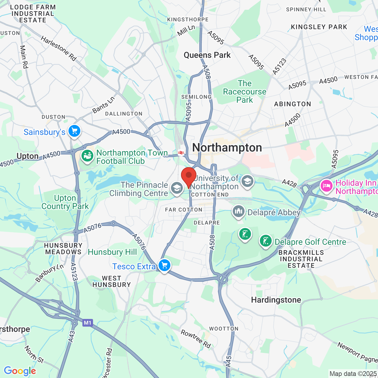 Map showing location of Towcester Road, Northampton, United Kingdom, NN1 1EE