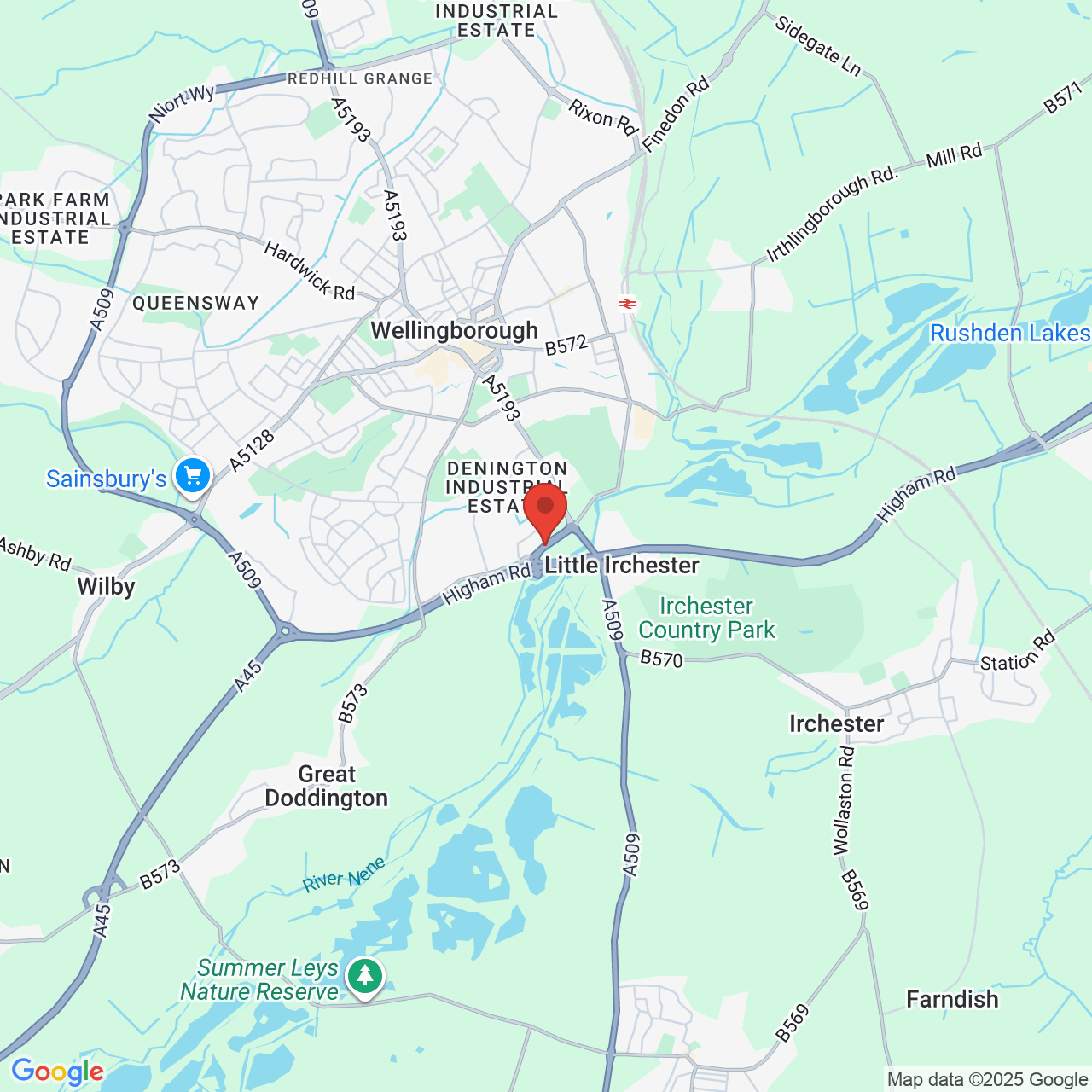 Map showing location of Turnells Mill Lane, Wellingborough, United Kingdom, NN8 2ED