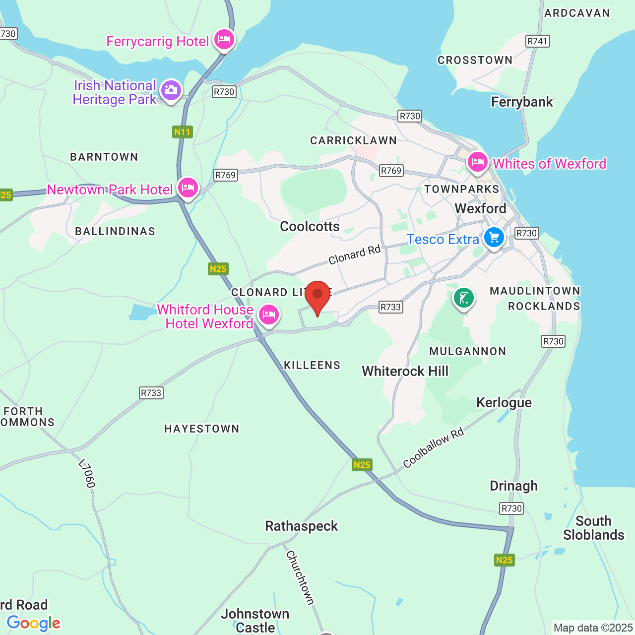 Map showing location of Wexford, Ireland