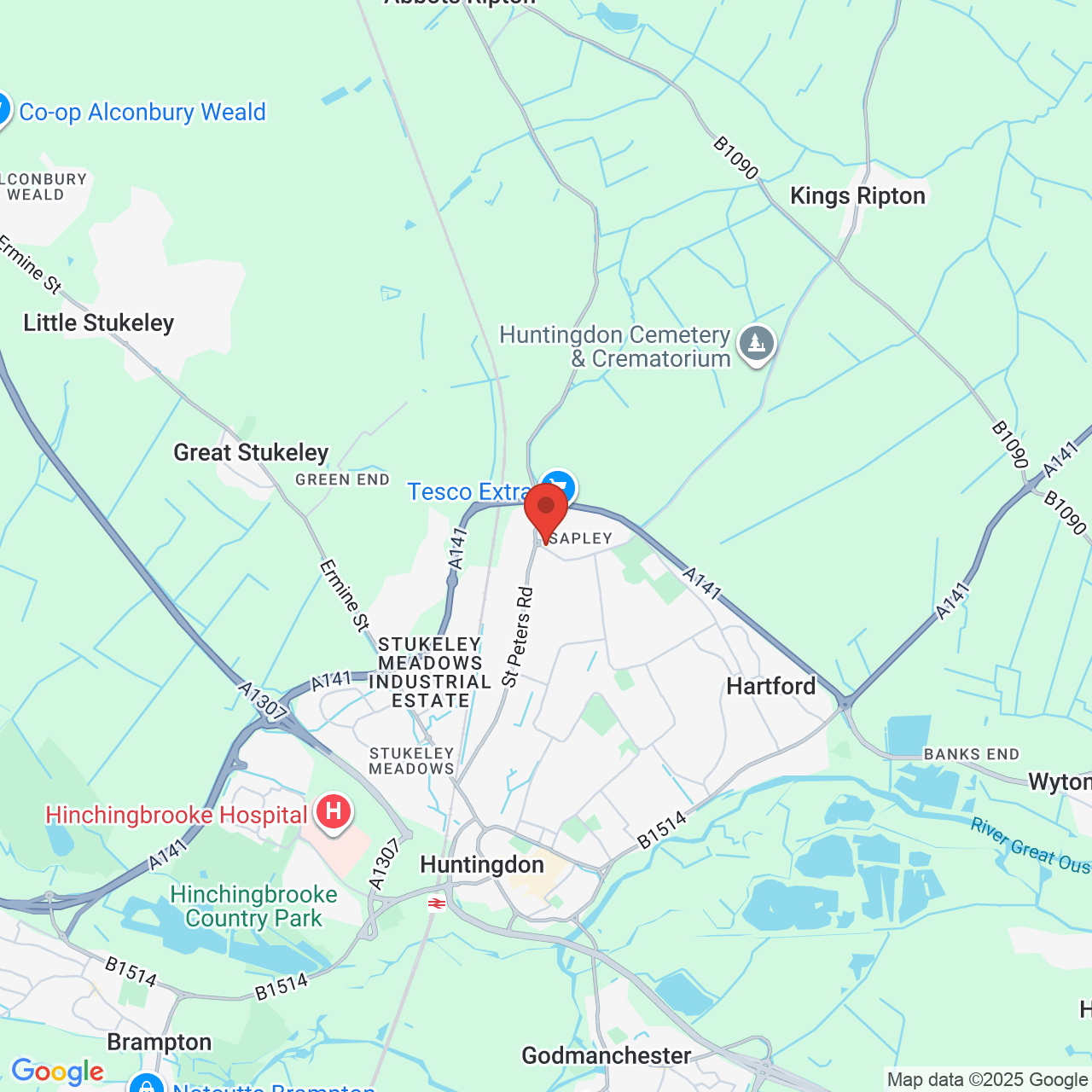 Map showing location of Saint Peters Road, Towerfields, United Kingdom, PE29 7EG