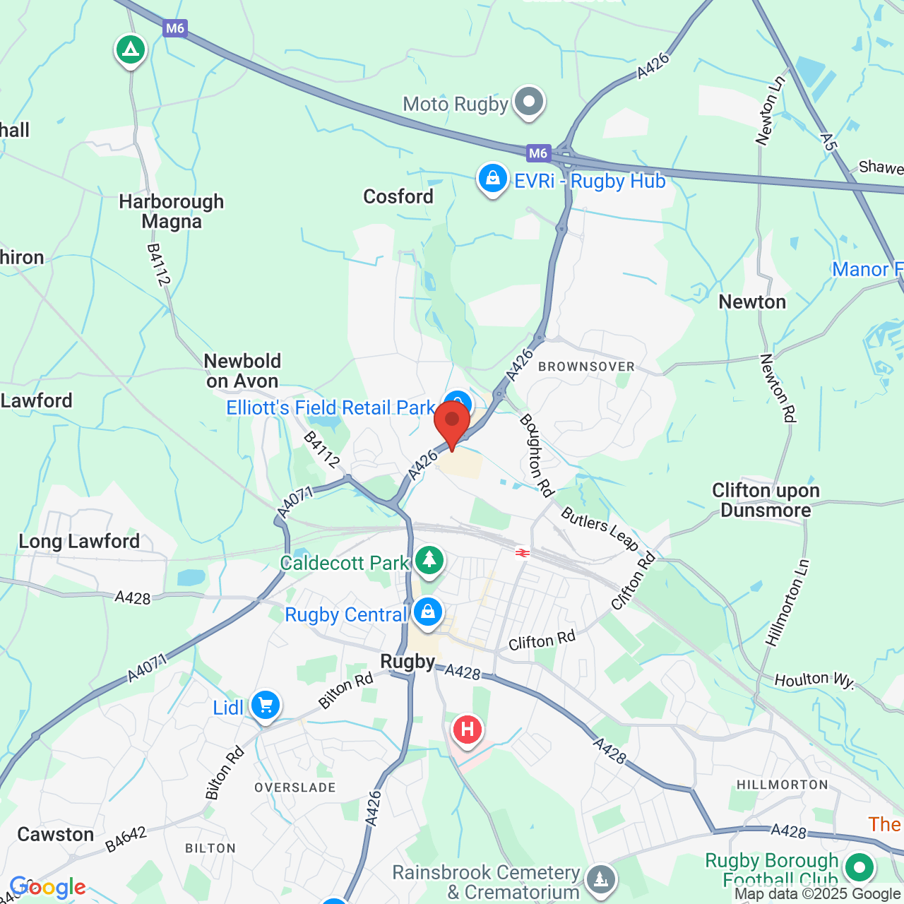 Map showing location of M1, Rugby, United Kingdom, CV21 1SR