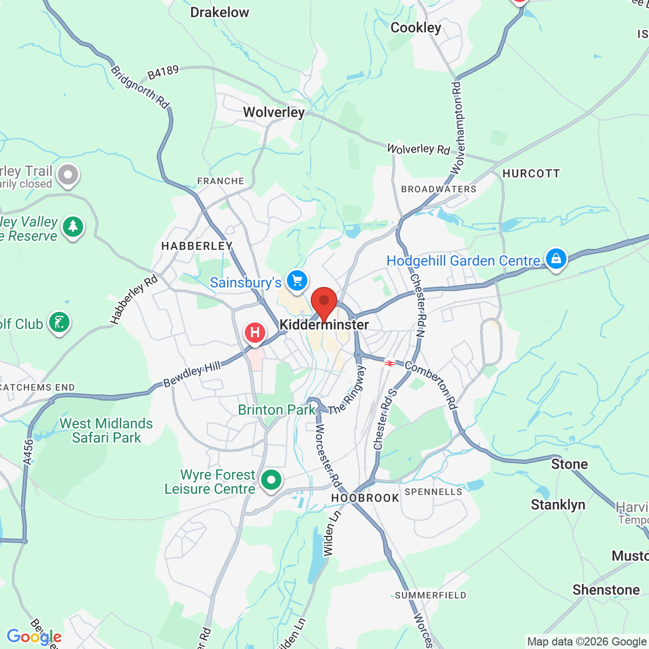 Map showing location of Kidderminster, United Kingdom, DY11