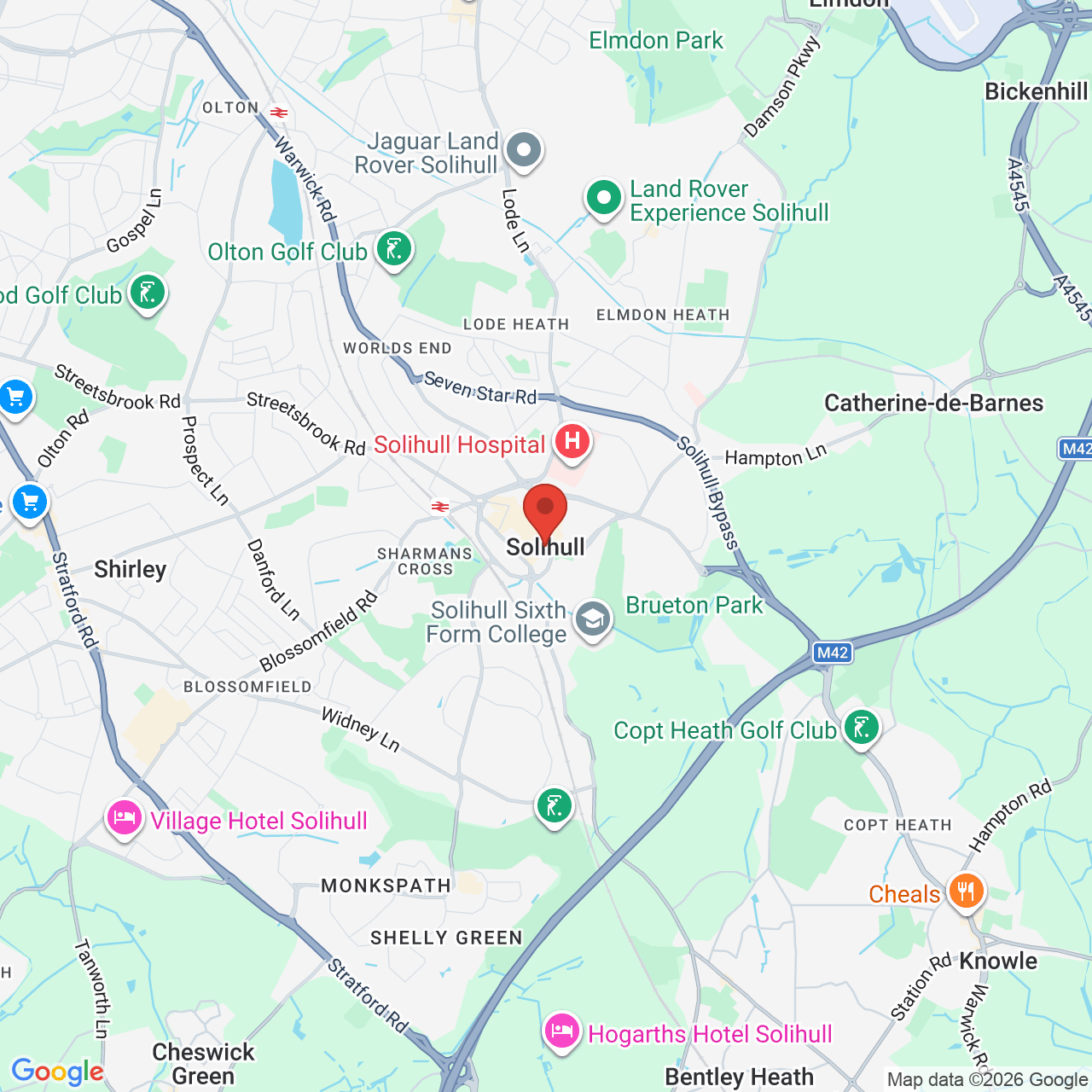 Map showing location of Solihull, United Kingdom, B90 4AA